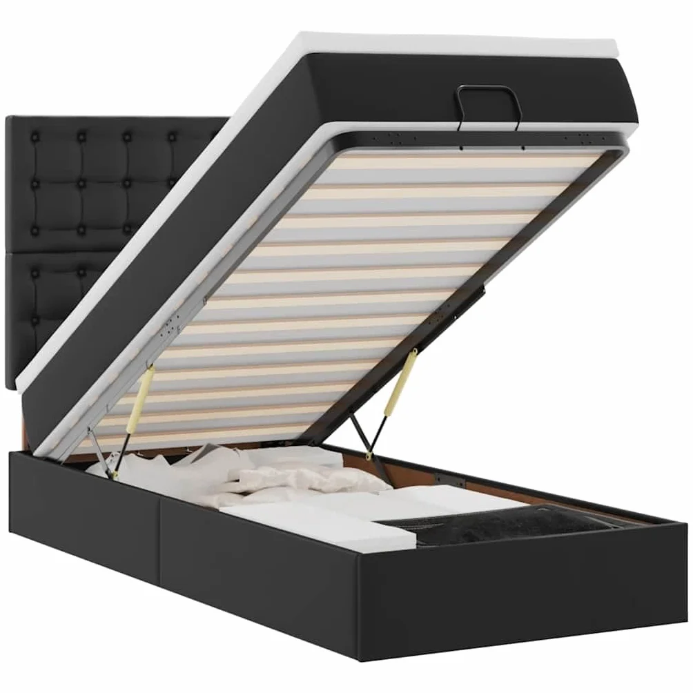 Cama otomana, 80 x 200 cm, piel sintética, con colchón de muelles ensacados hidráulico, espacio de almacenamiento hidráulico RGB LED para jóvenes y habitaciones de invitados