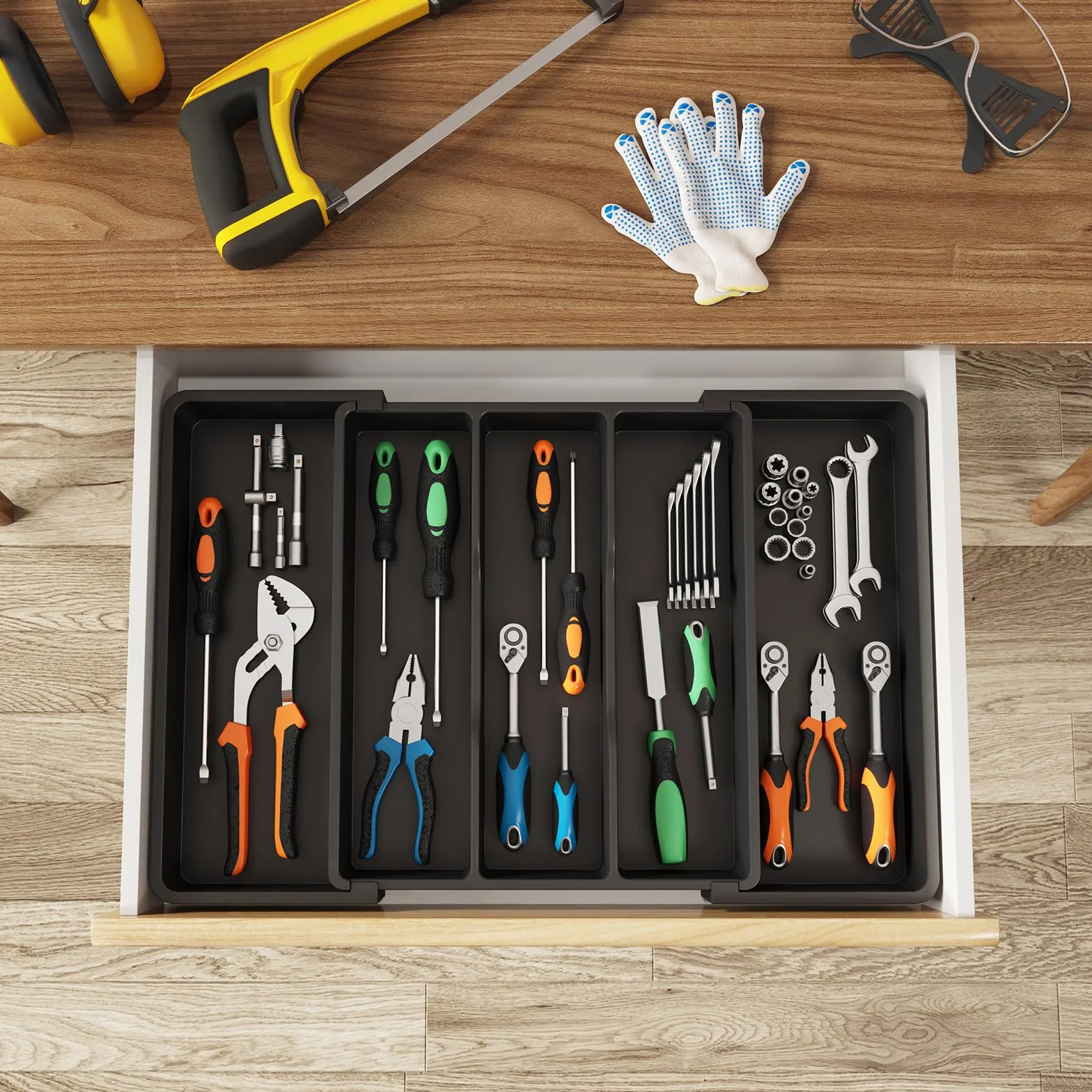 Lifewit Organizador de Cajones Expandible para Cocina, Ajustable 38-57 cm, Negro