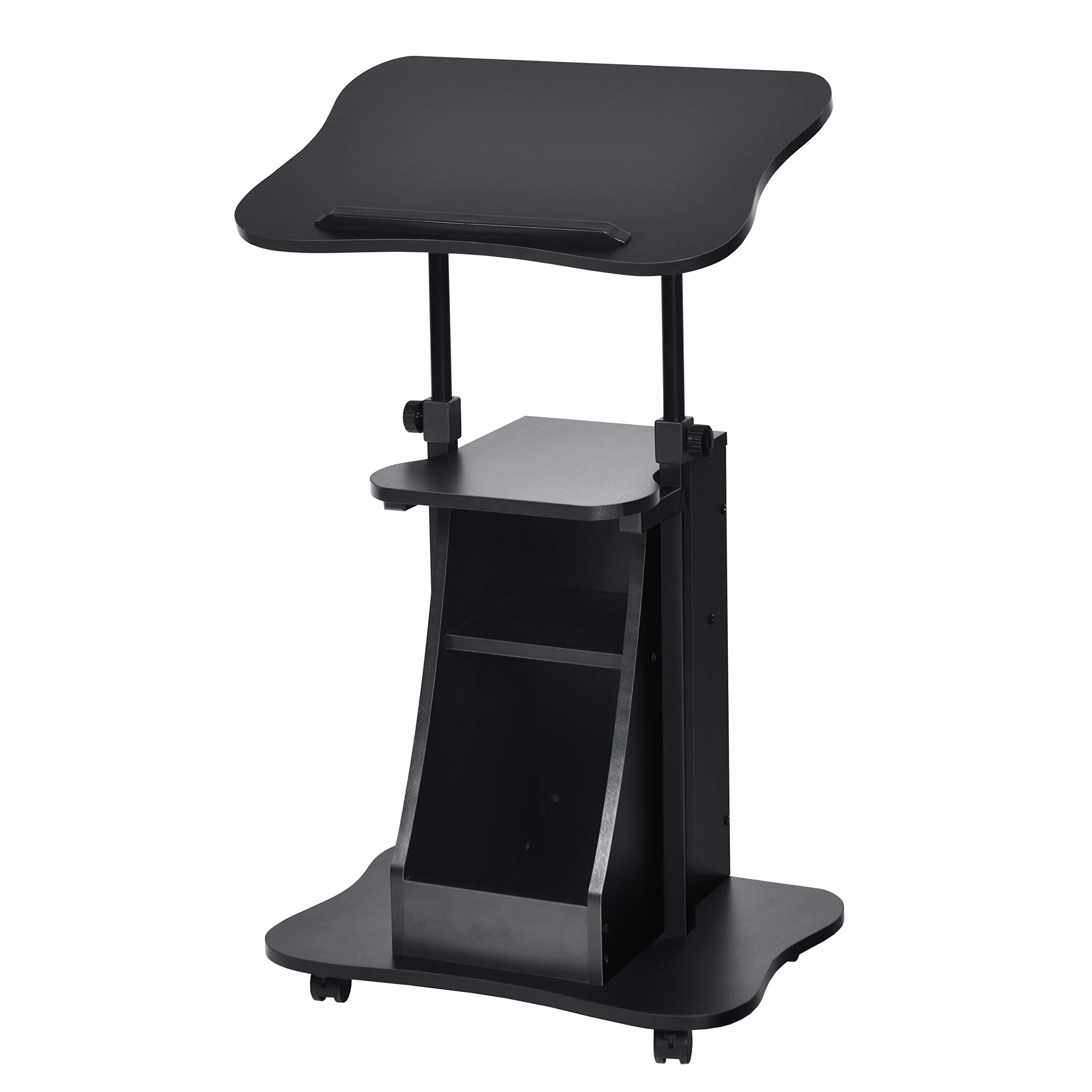 GOPLUS Escritorio de pie Moderno para Ordenador de Altura y ángulo Ajustables, reclinable con Multicapa, Marco de Madera, Mesa con Ruedas, para Oficina y Familia, Negro
