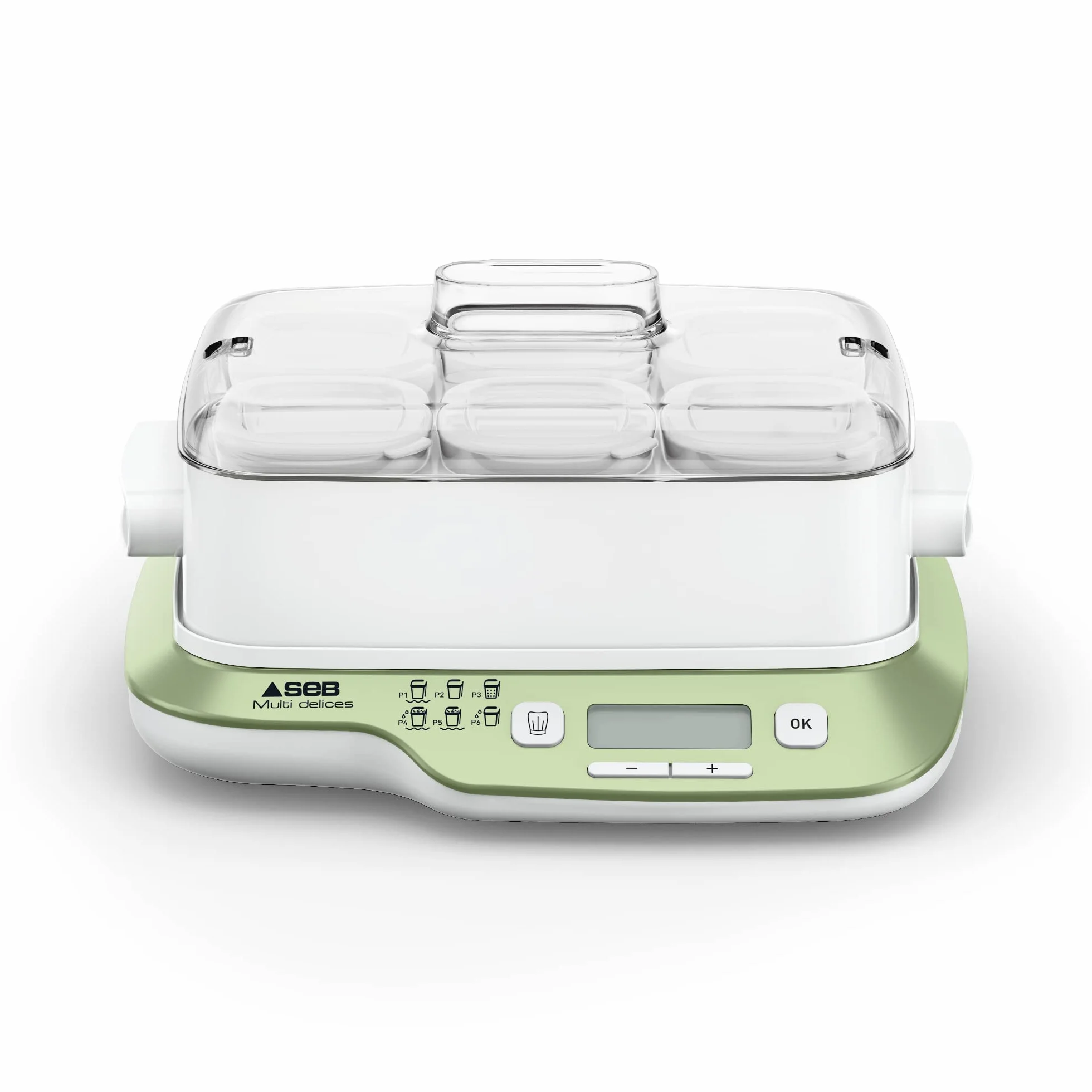 Seb Multi Delices Express Vegetal Yogurtera 6 tarros de vidrio 140 ml, libre de BPA, 6 programas, programa expreso, fabricado en Francia YG660A11