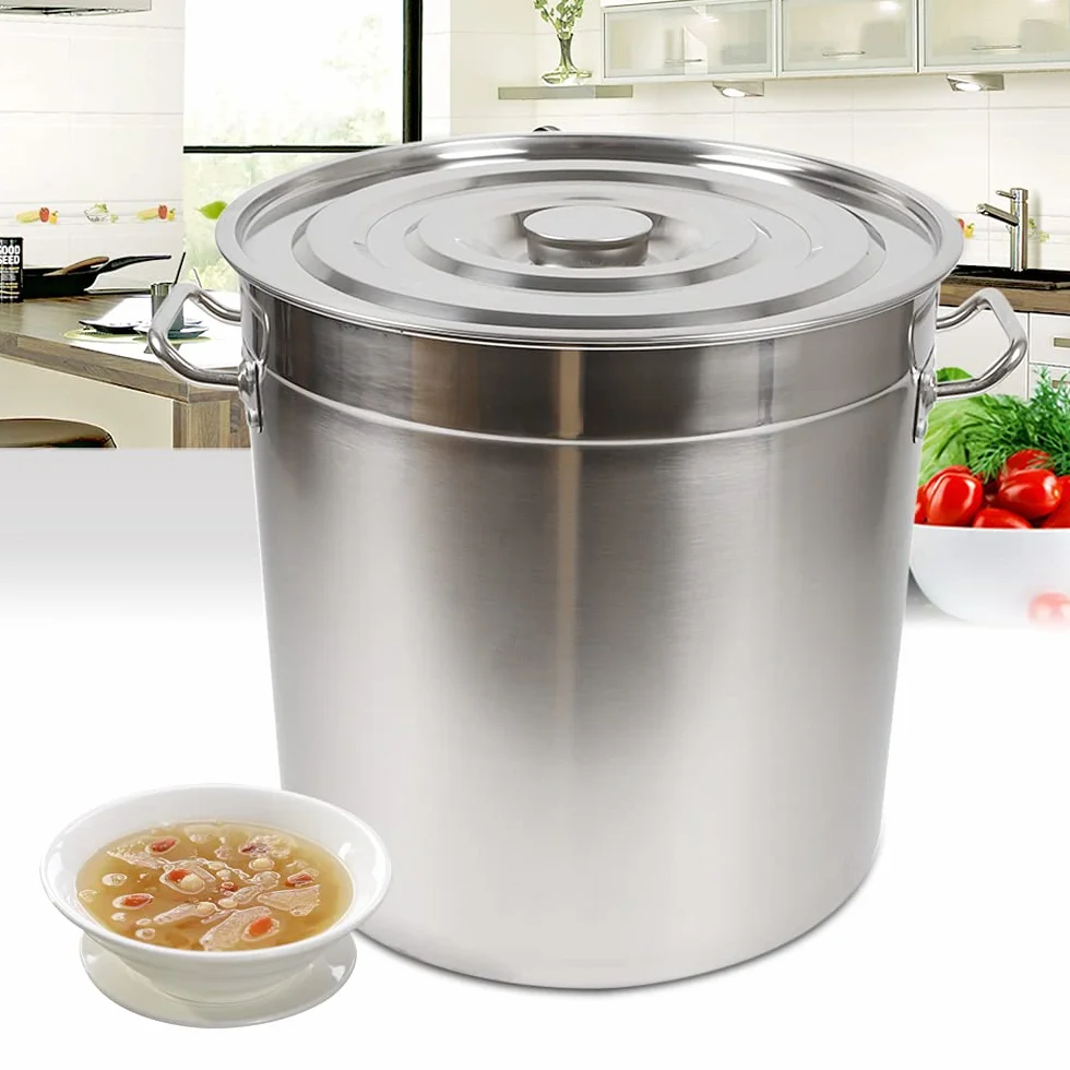 Olla de 50 litros, de alto rendimiento, acero inoxidable, con tapa de acero inoxidable, para todo tipo de cocinas y grandes cocinas
