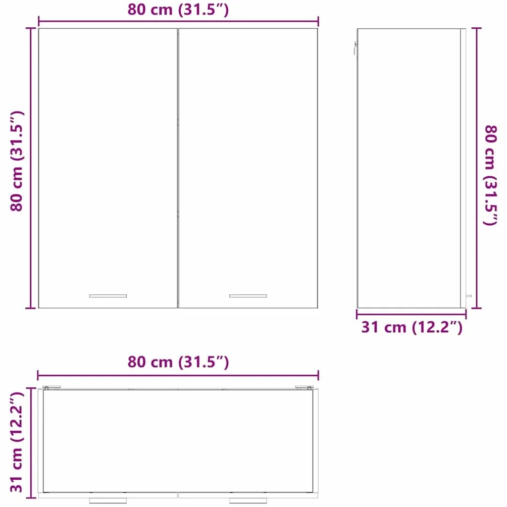 vidaXL Mueble Colgante con Almacenamiento Gris Sonoma 80 x 31 x 80 cm, Armario de Cocina Moderno, diseño Rectangular, Gran Espacio, Materiales Resistentes, Estilo contemporáneo, soluciones de hogar