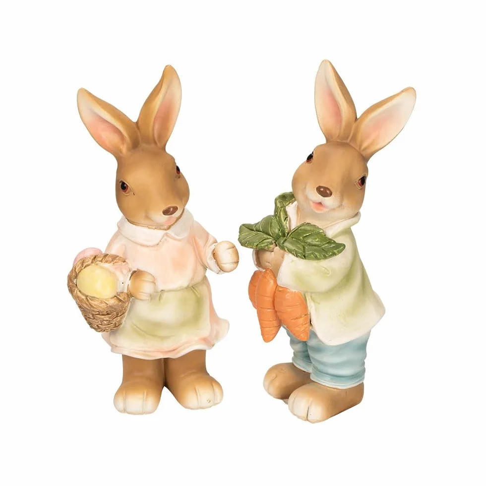 Figuras decorativas de conejos con zanahorias y huevos de Pascua 14 cm