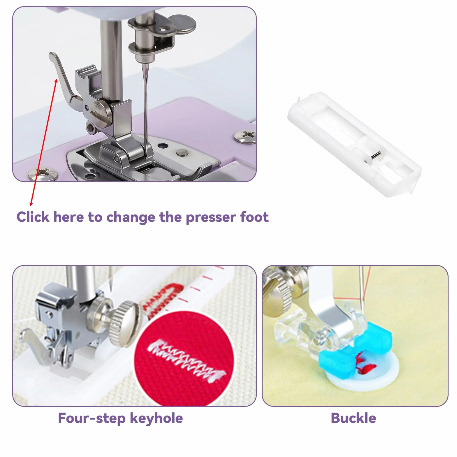 Máquina de coser eléctrica púrpura con mesa de extensión, juego de 11 prensatelas y kit de costura de 97 piezas, pedal de 2 velocidades, ideal para principiantes, adultos, niños, uso doméstico