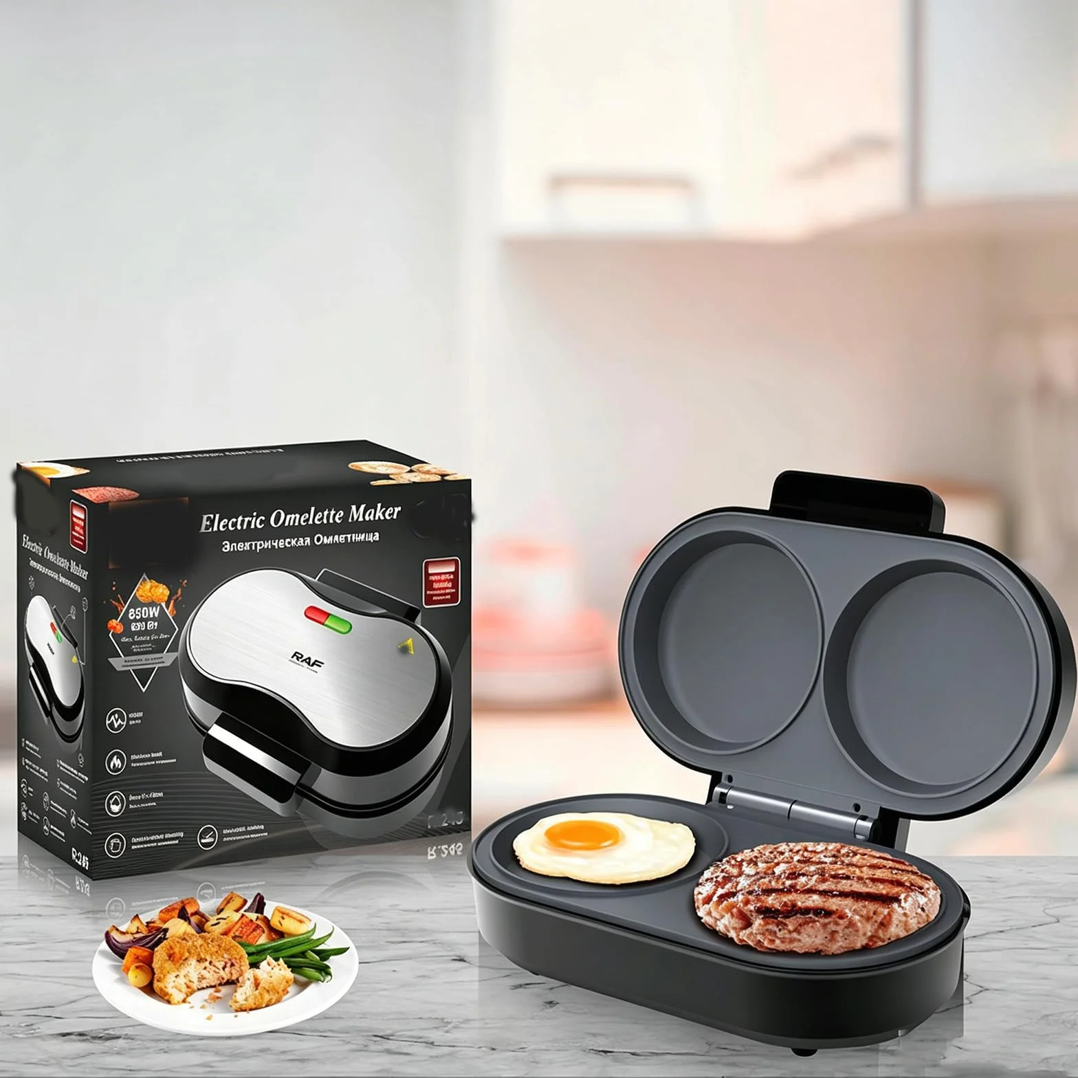 Máquina Para Tortillas De Desayuno, Máquina Antiadherente Para Doble Huevo Y Hamburguesas & Crepera Eléctrica, Gofrera Multifuncional Con Placas De Cocción Profundas Para Huevos Fritos, Hamburguesas