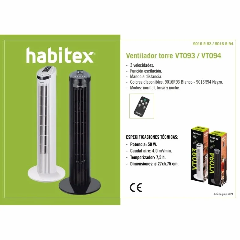 Habitex Ventilador Torre 29inch Blanco con Mando