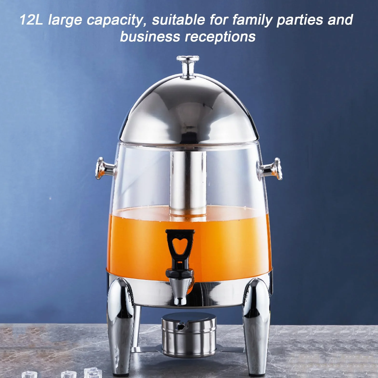 Cubo de jugo comercial de acero inoxidable, dispensador de bebidas frías de 12 litros con calefacción eléctrica para fiestas en el hogar y eventos