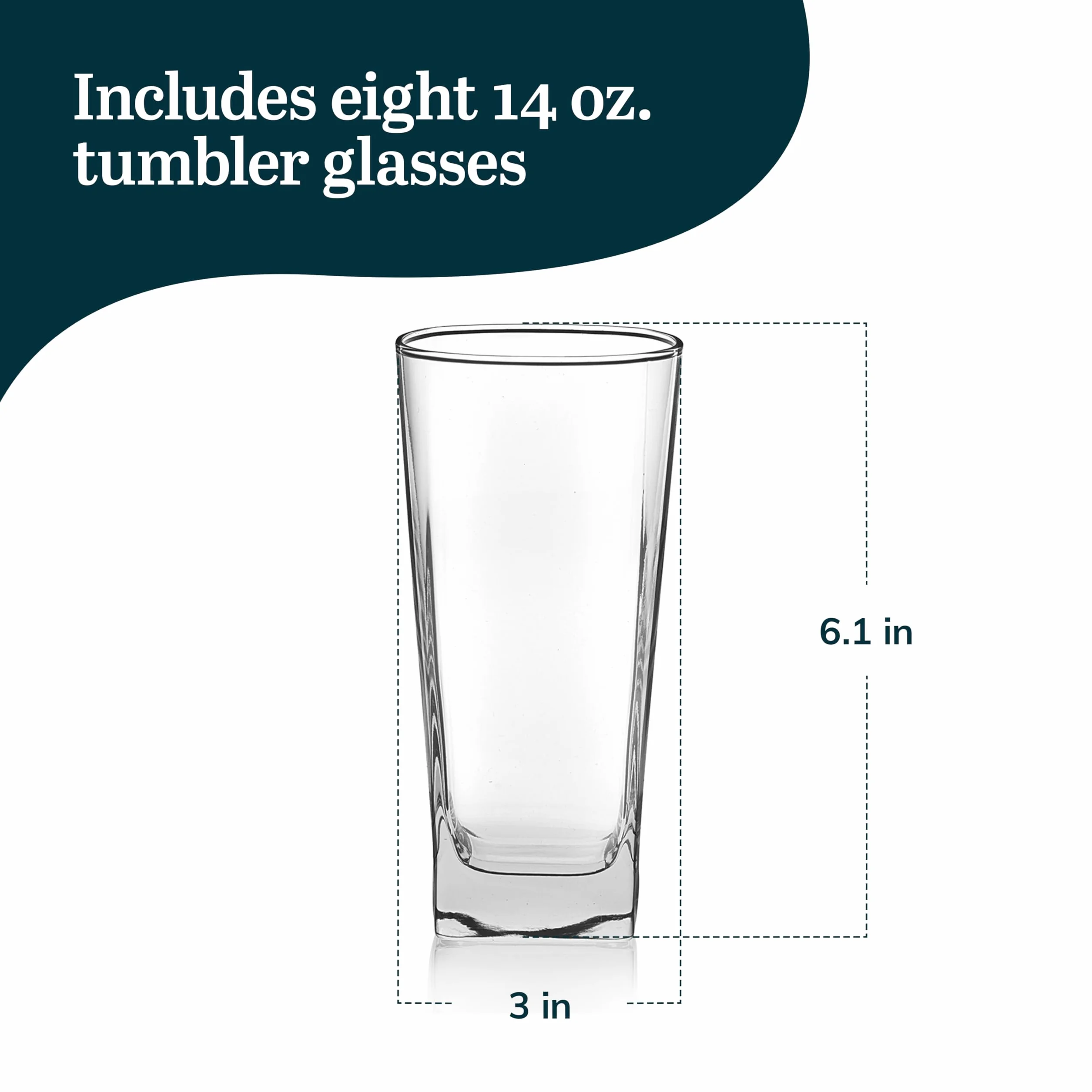 Libbey Vasos City Tumbler de 14 onzas, juego de 8 | Vasos transparentes, base cuadrada gruesa, cristalería diaria para agua, jugo y té helado, aptos para lavavajillas