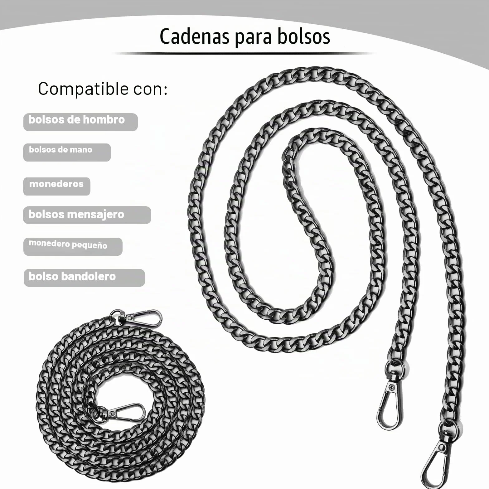 Correa de Cadena Langosta Negro 120CM Reemplazo Cadena Bolso DIY