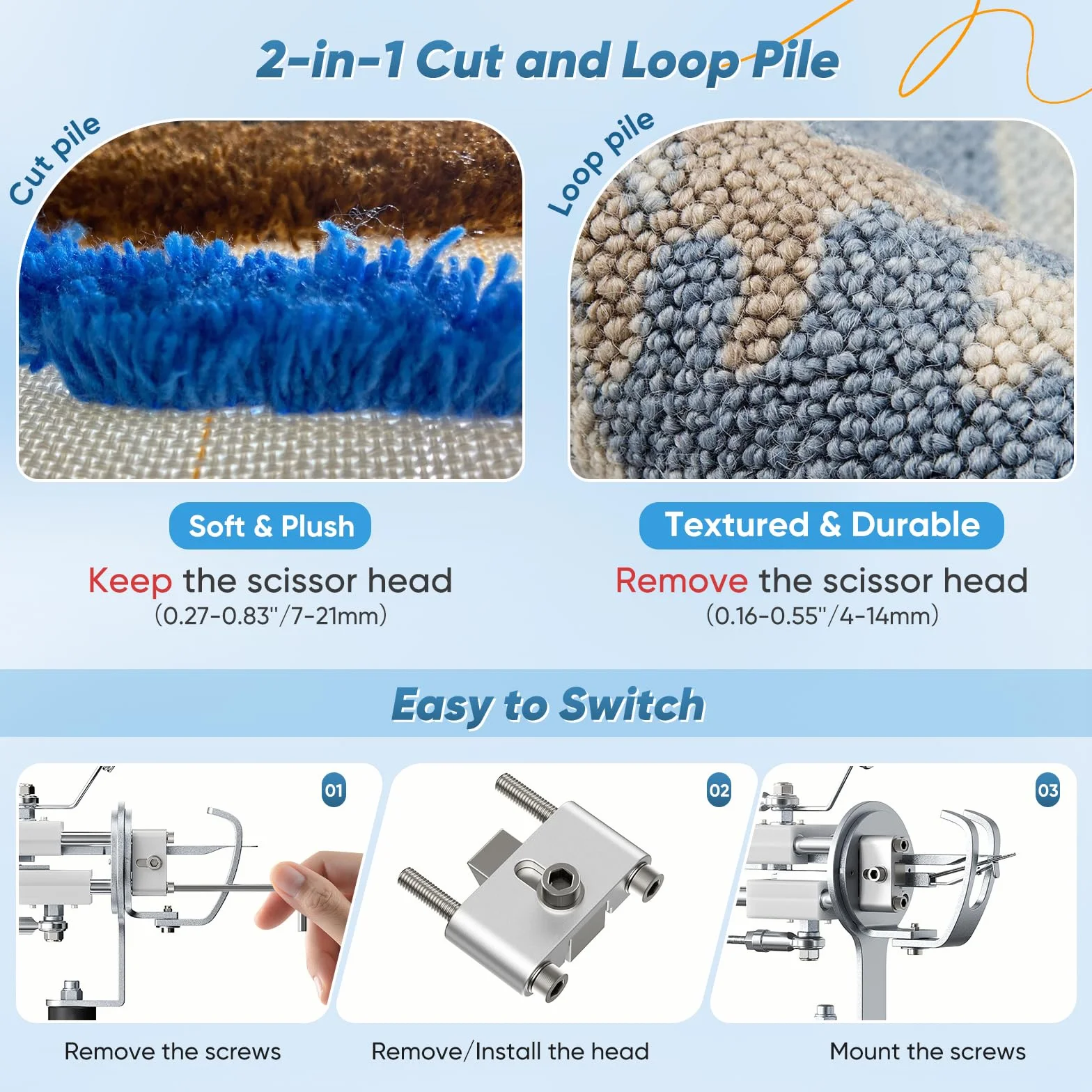Rug Tufting Gun Set with Trimmer, Tufting Gun Kit 2 en 1,Cut & Loop Pile Pistola Tufting,Pistola Tufting Set Cut pile5-40 Puntadas/seg Ajustable,para Herramienta DIY para el hogar