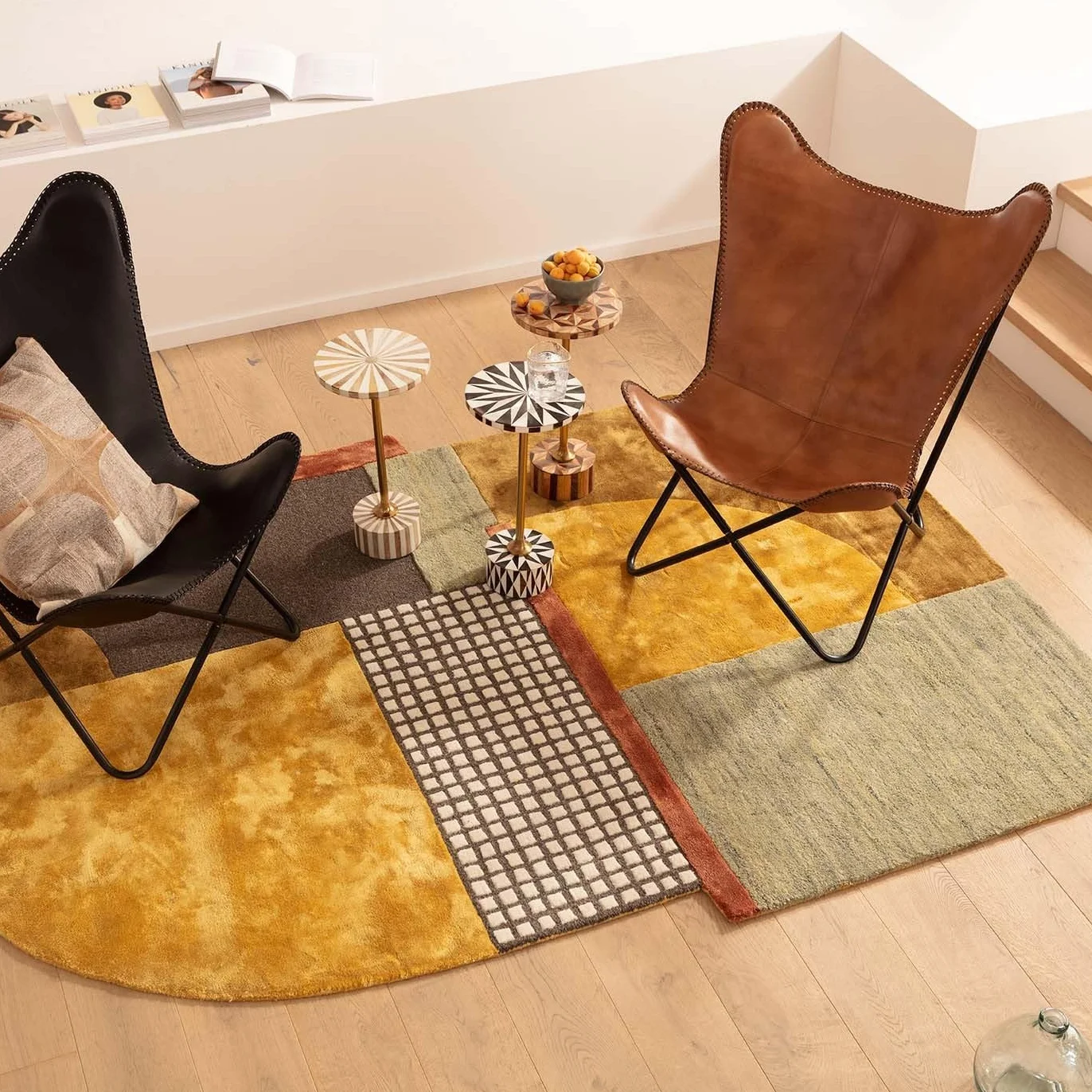 Kare Design Mesa Auxiliar Domero Star, Blanco y Marrón, Acero, Madera, Redonda Diametro 25cm, Moderno, Elegante, Mesa de Centro, Mesita de Noche, Decorativa, Decoración para Salón