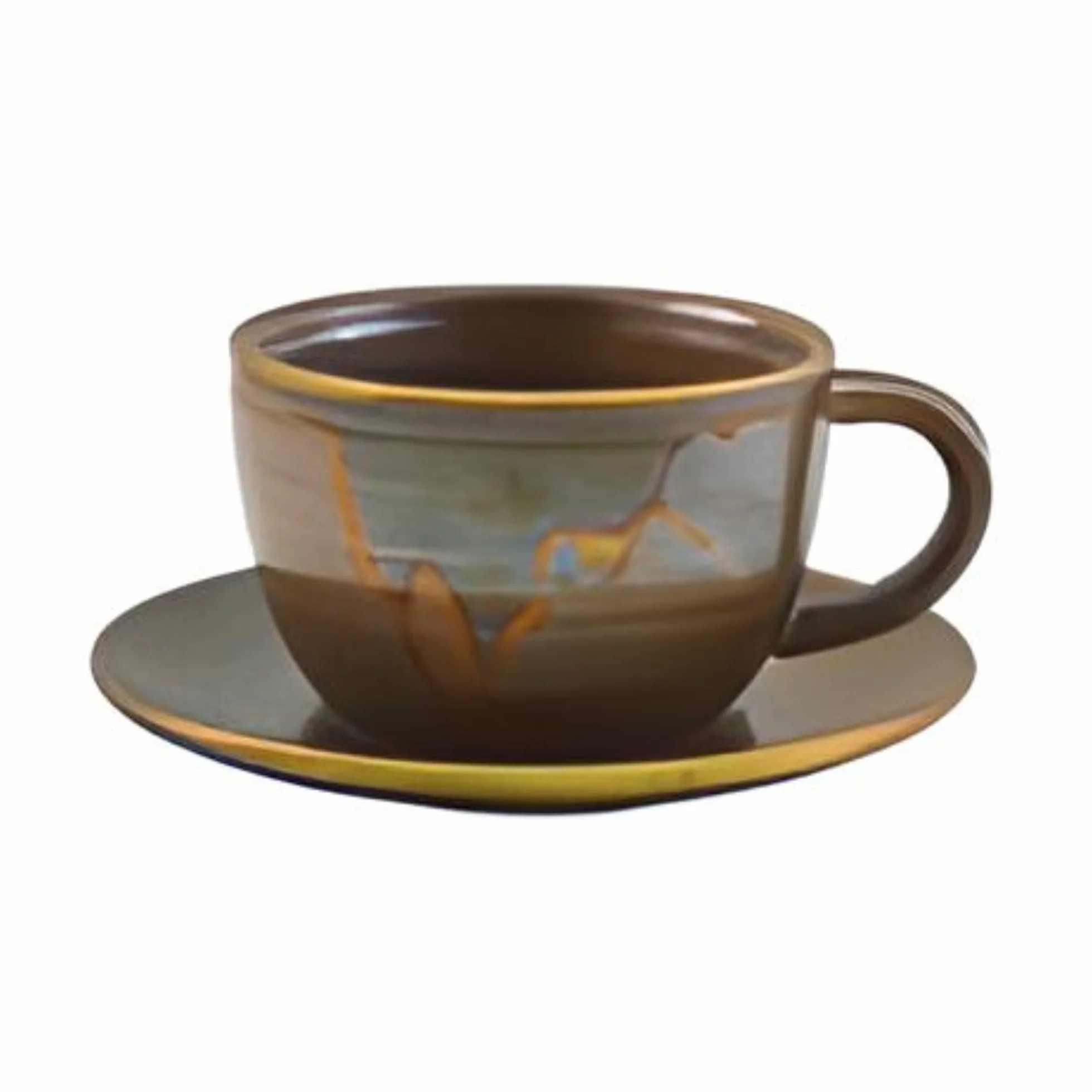 Genware Terra - Taza de café de porcelana rústica de cobre de 10 onzas / 285 ml de capacidad, 260 mm de altura, paquete de 6 tazas de café, servicio de té por la tarde