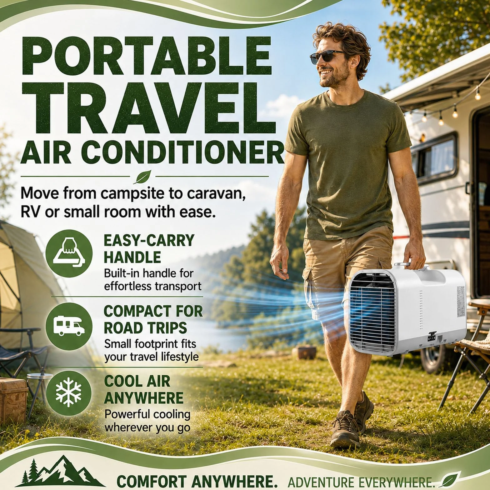 Aire Acondicionado Portátil, Aire Acondicionado Móvil para Tiendas De Campaña Y Habitaciones Compactas, 4 Modos En 1, Unidad De Aire Acondicionado para Camping, Autocaravana O Camión 1300W