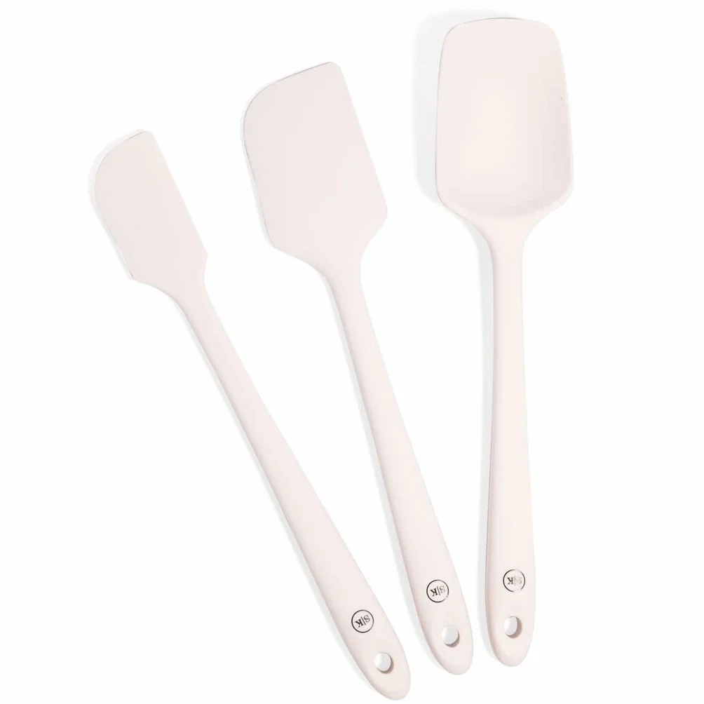 The Silicone Kitchen Espátula mejorada, espátula delgada, cuchara en blanco de diseño, juego de 3 espátulas de silicona, color blanco roto