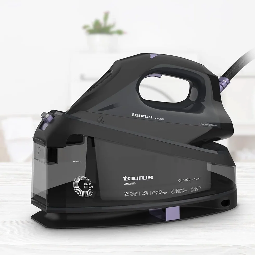 Taurus Amazing – Centro de planchado SSD3002 | 3000W | Depósito 1,5L | Suela cerámica | Golpe Vapor 130g/min | Pantalla digital | Antigoteo | Antical | Autolimpieza | Auto apagado