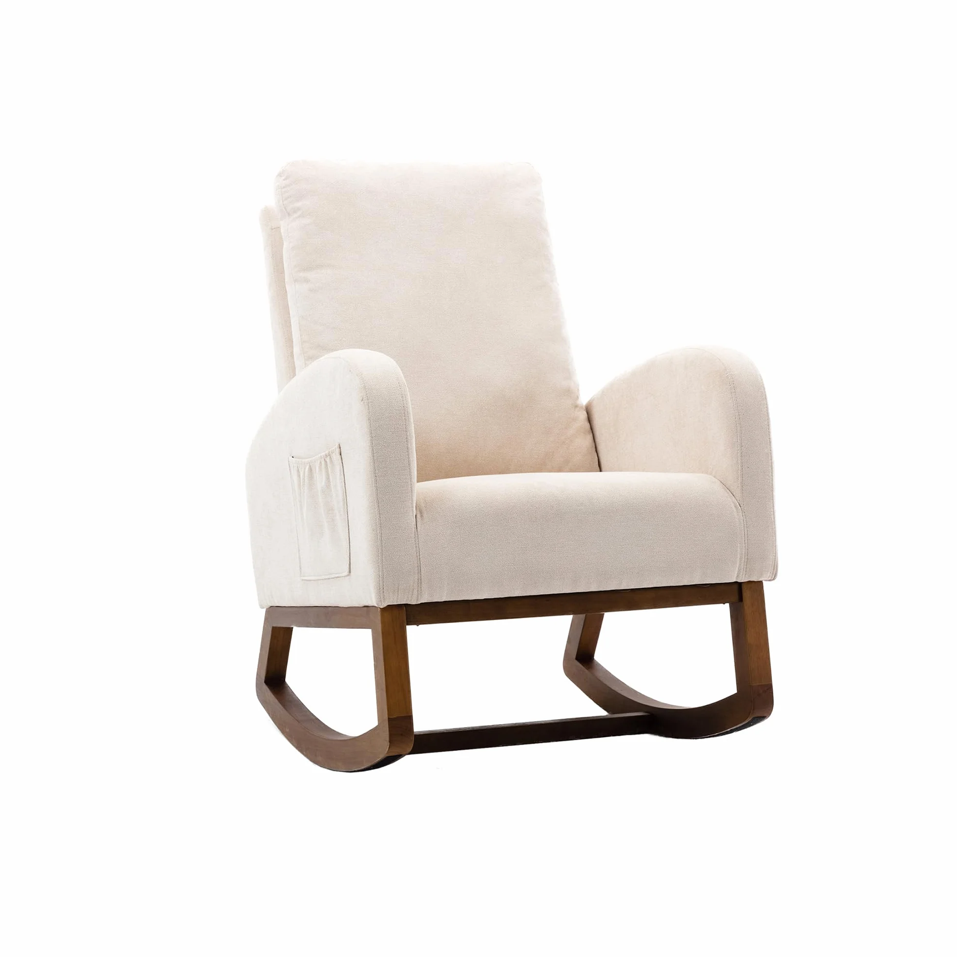 Silla mecedora acolchada para habitación infantil Glider Rocker para bebés y niños, sillón Comfy con bolsillo lateral, sillón de salón con respaldo alto (beige), yaoyi-01