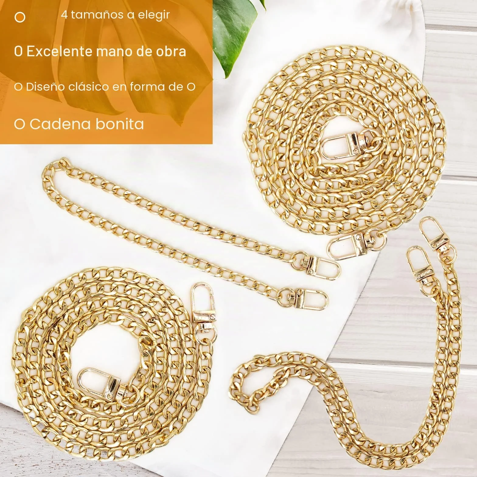 Cadena para Bolso Set 4 Piezas, Correas de Hombro Metal Oro Repuesto 40cm 60cm 100cm 120cm