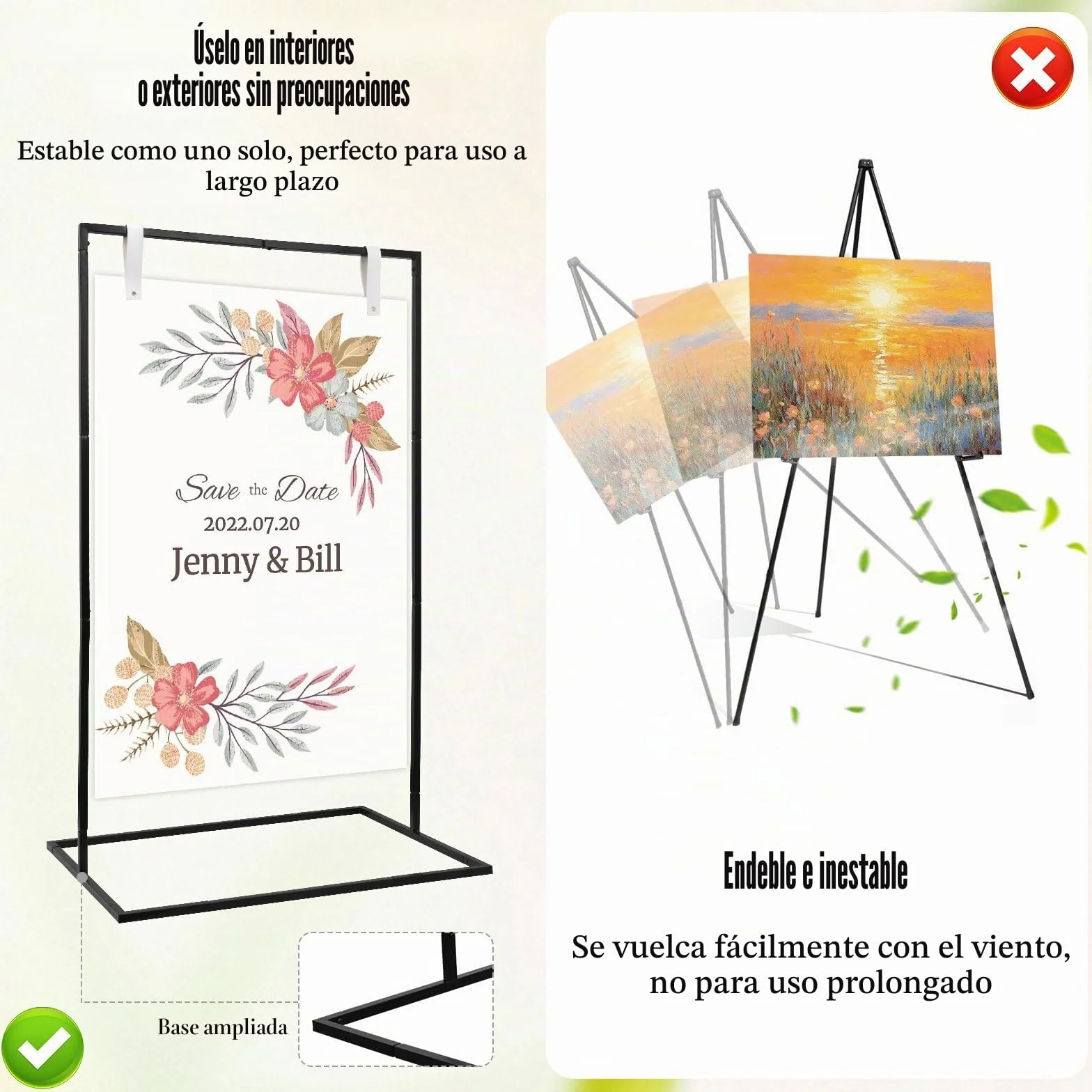 Caballete para Cartel de Boda, 123x73x53cm Soporte Resistente para Letreros Bienvenida de Boda de Metal, Soporte de Exhibición de Caballete para Pintar, Presentaciones, Carteles, Exhibiciones de Arte