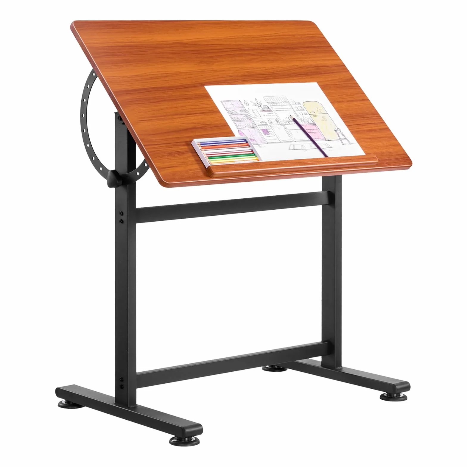VEVOR Mesa de Dibujo, Mesa de Artista Portátil de 60 x 90 x 91 cm con Estructura en H Negra y Escritorio Marrón, Ajustable de 0° a 90°, Escritorio de Madera para Pintura, Lectura, Escritura
