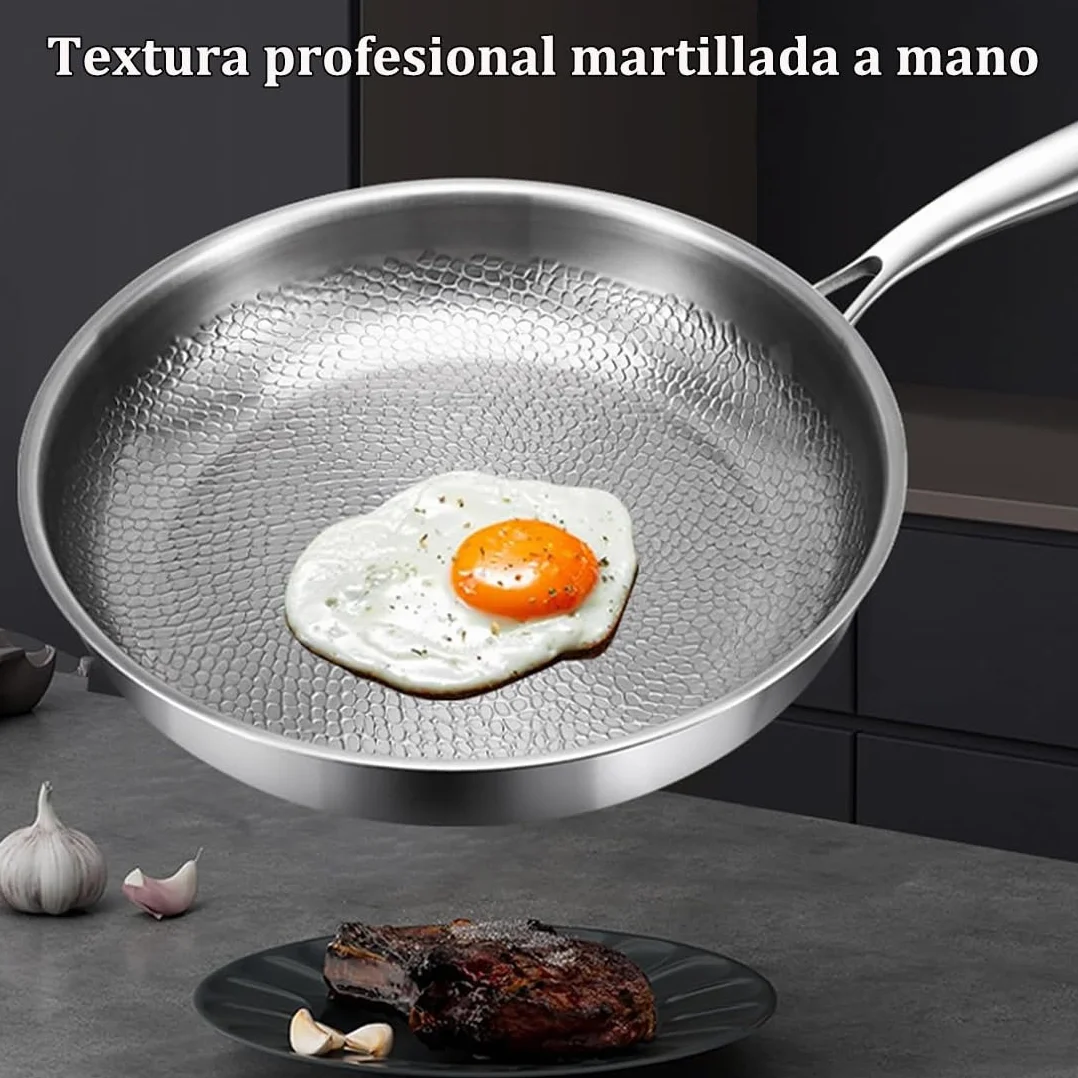 Sarten Mireve Acero 304, Sartén de Titanio Antiadherente Mireve, Sarten Titanio Puro, Resistente, Antiadherente, Apta Para Lavavajillas (Sin tapa, S (20CM))