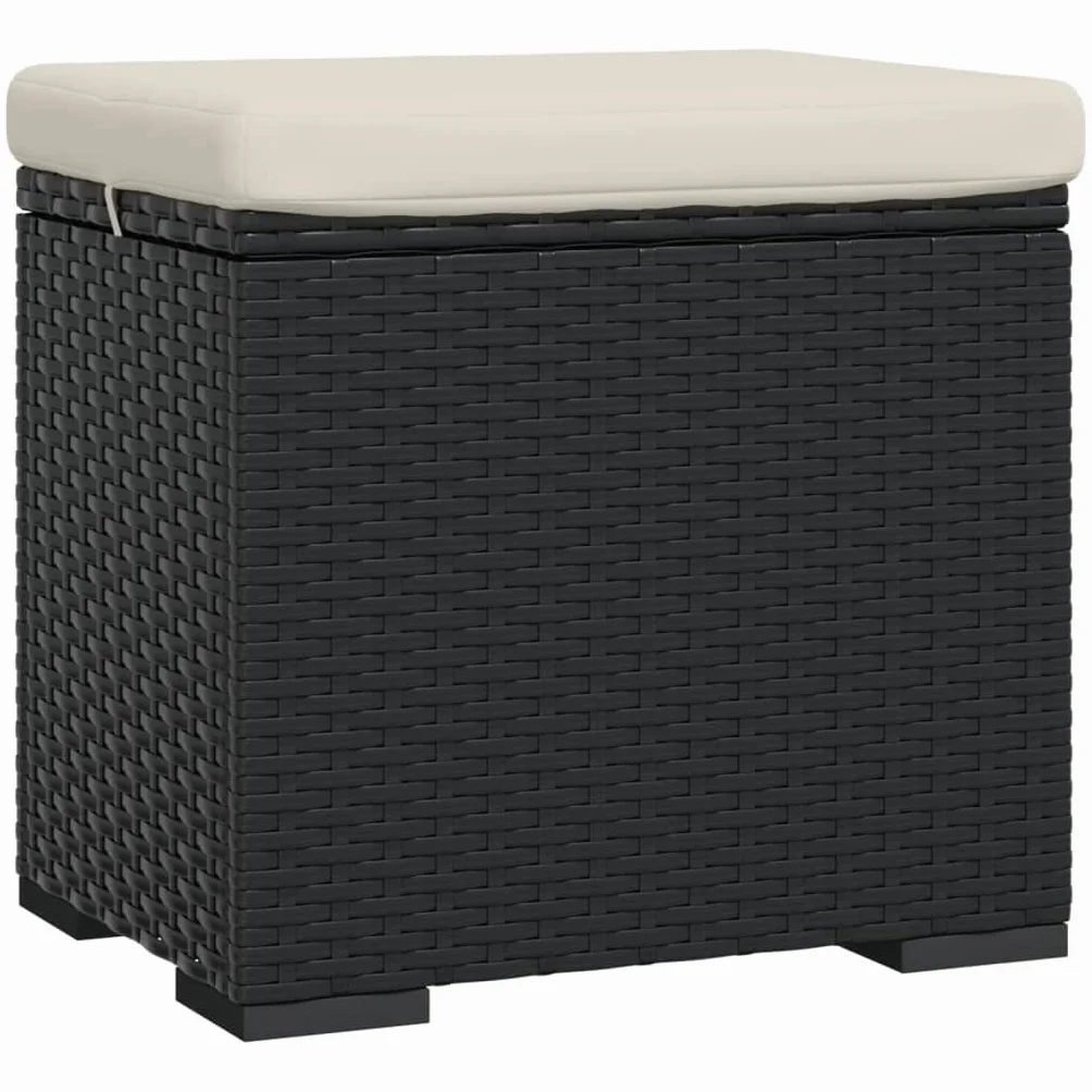 Taburete con cojín, 2 unidades, color negro, 40 x 30 x 40 cm, polirratán, acolchado, para salón, dormitorio, pasillo, con cojines suaves y marco de metal estable, ahorra espacio y es
