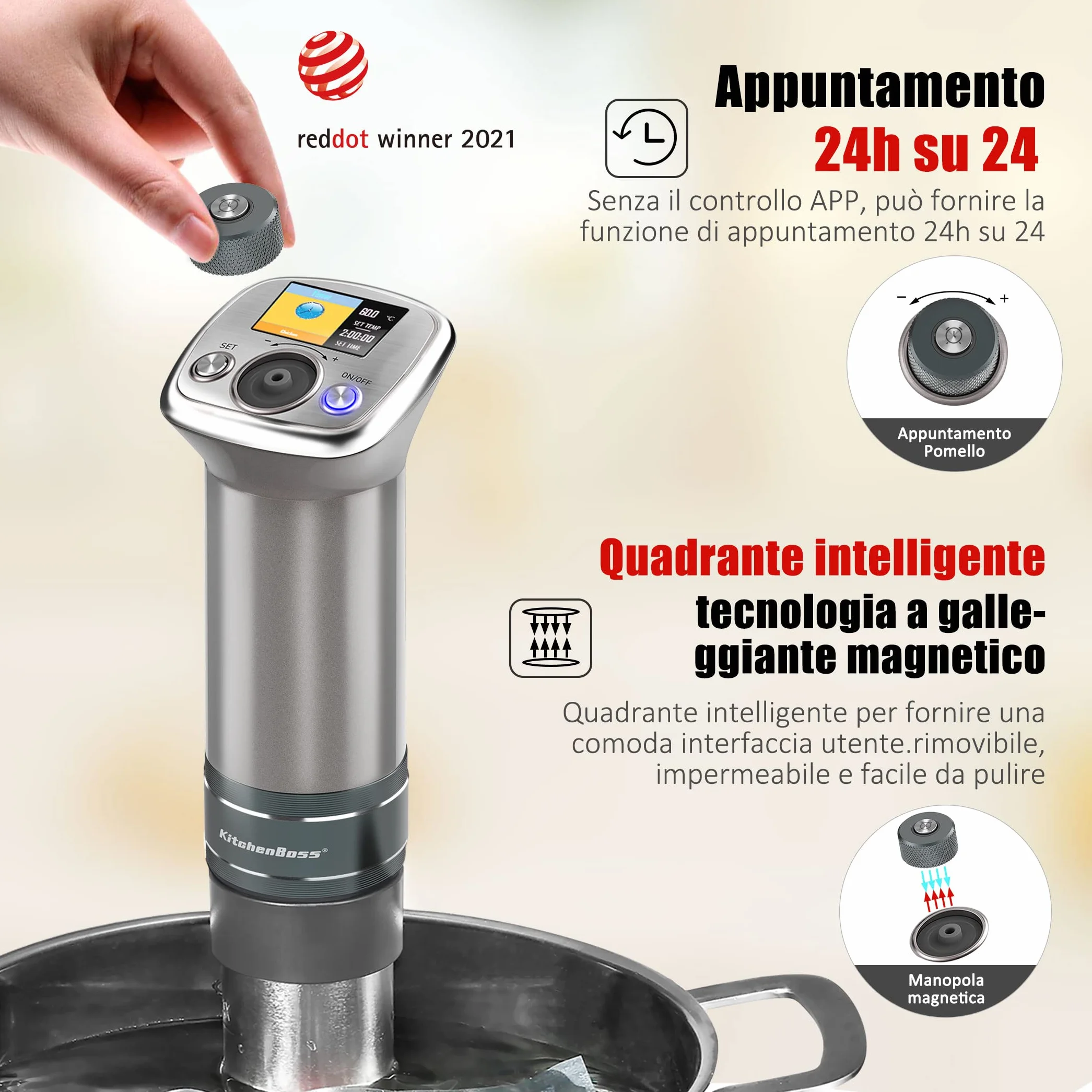 KitchenBoss Sous Vide Roner Cocina a baja temperatura 1100 W, IPX7 impermeable, de acero inoxidable