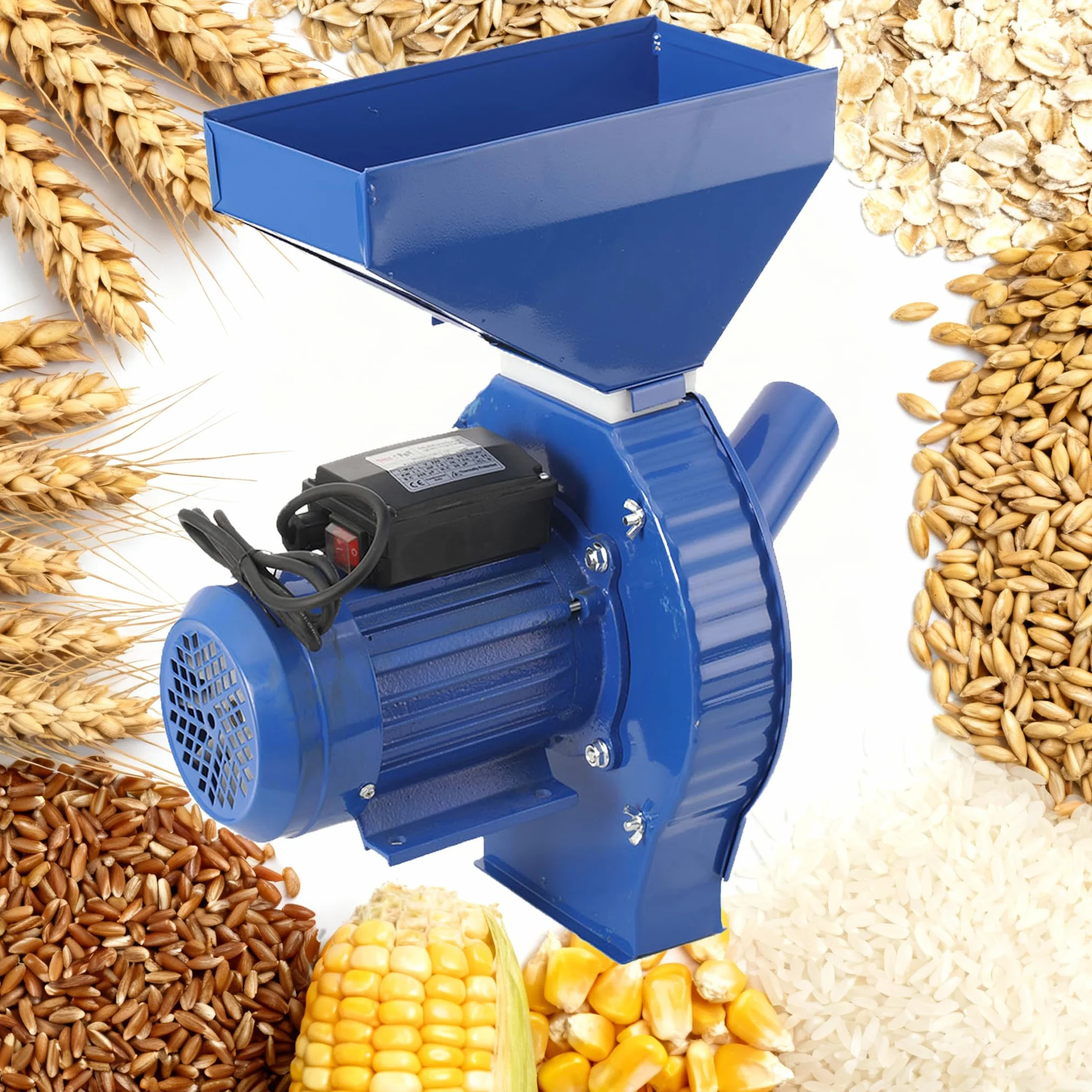 Molinillo de Grano Eléctrico 1000 W, Molino eléctrico de maíz, Molinillo de Especias Comercial, con 4 Cribas de Acero Inoxidable, para Moler Trigo, Maíz, Garbanzos, Café y Especias