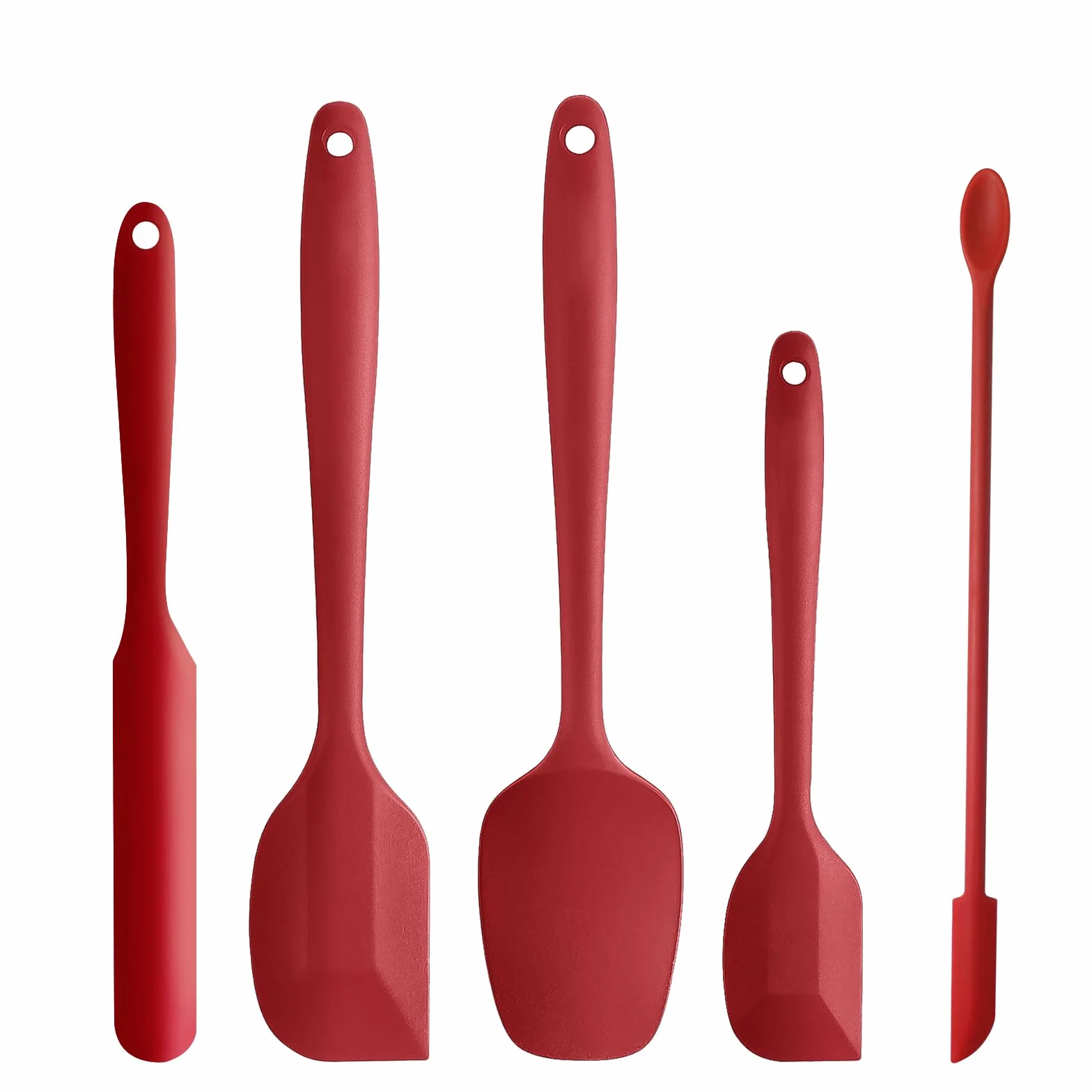 Juego de 5 espátulas de silicona rojas, resistentes al calor, juego de espátulas de cocina, aptas para lavavajillas, utensilios de cocina antiadherentes, para hornear y cocinar