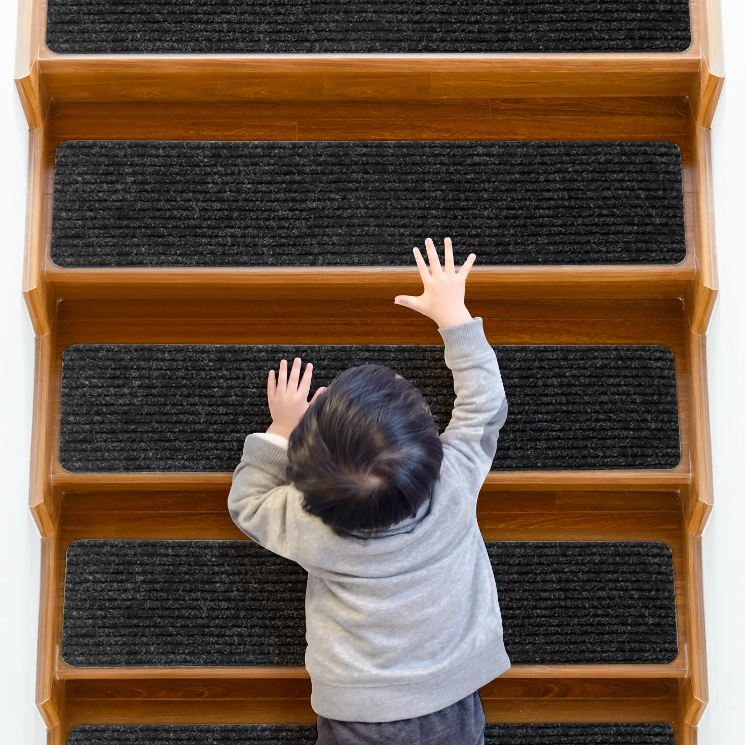 QWORK® Paquete de 15 Pisadas Antideslizantes 76x20 cm, Alfombras Autoadhesivas para Escaleras Interiores de Madera