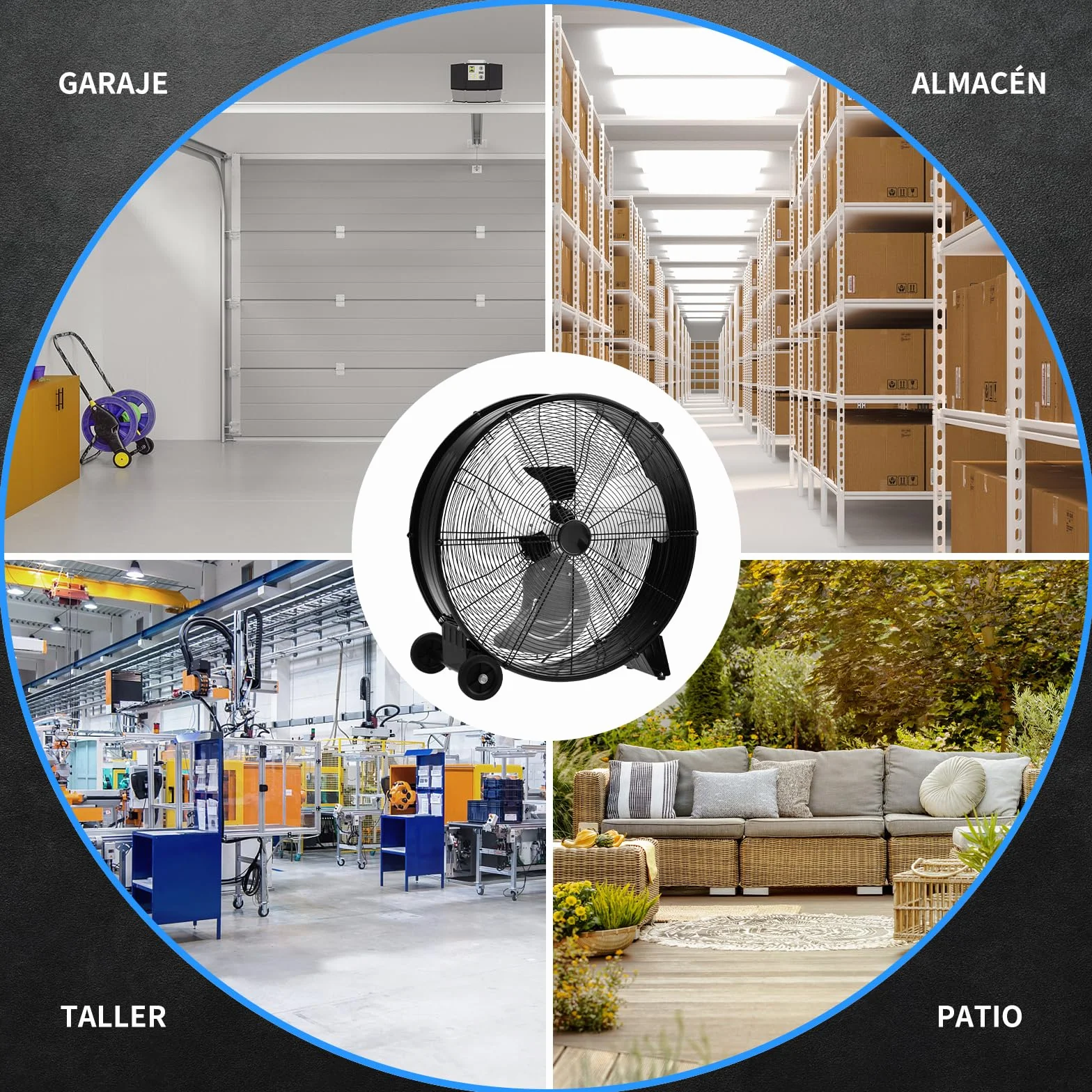 COSTWAY Ventilador Industrial de 180W, Ø65cm Ventilador de Suelo con Asa Lateral, 2 Ruedas, Soporte Antideslizante, 3 Velocidades, 3 Aspas Metálicas, Potente de Aluminio para Garaje y Almacén (Negro)