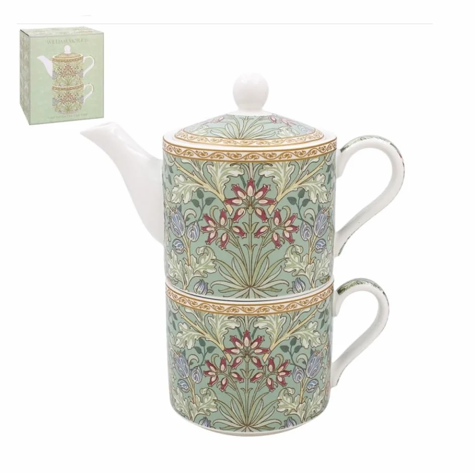 The Leonardo Collection William Morris - Juego de tetera y taza de cerámica para uno, hermoso regalo para uso doméstico, elegante tetera impresa para los amantes del té
