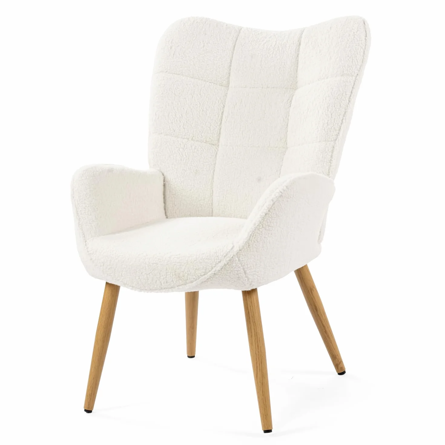 MEUBLE Cosy Sillón Nórdica Butaca de Salón para Dormitorio Silla Escandinavo con Respaldo y Reposabrazos Patas de Madera en Tela de Bucle Gris