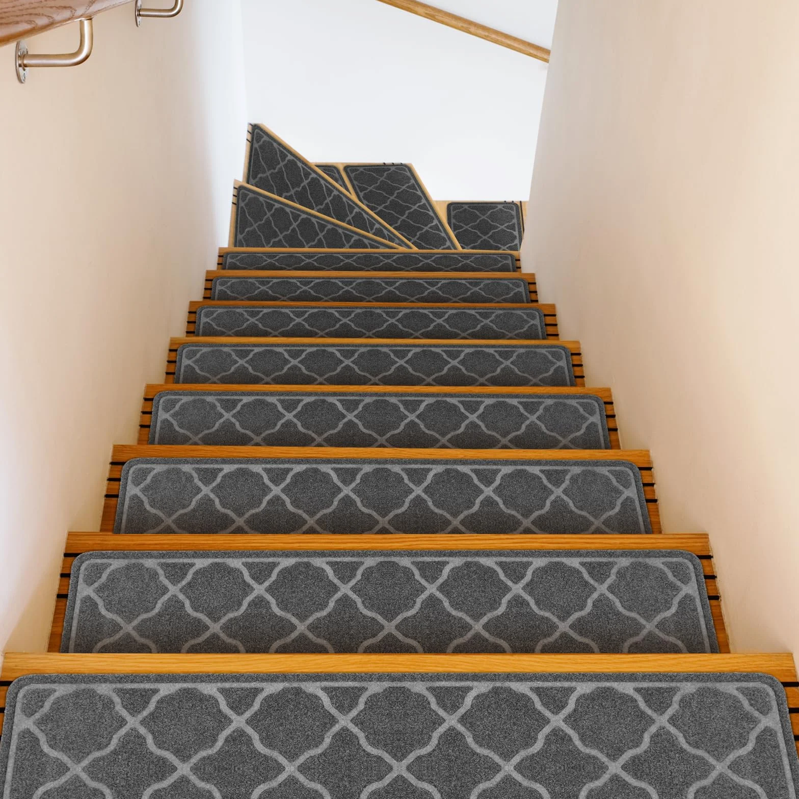 Daletu Peldaños de Escalera Antideslizantes de 76x20 cm (15 Unidades), alfombras de Interior Lavables a máquina, Reutilizables, con Base de TPR Antideslizante para niños, Ancianos y Perros.