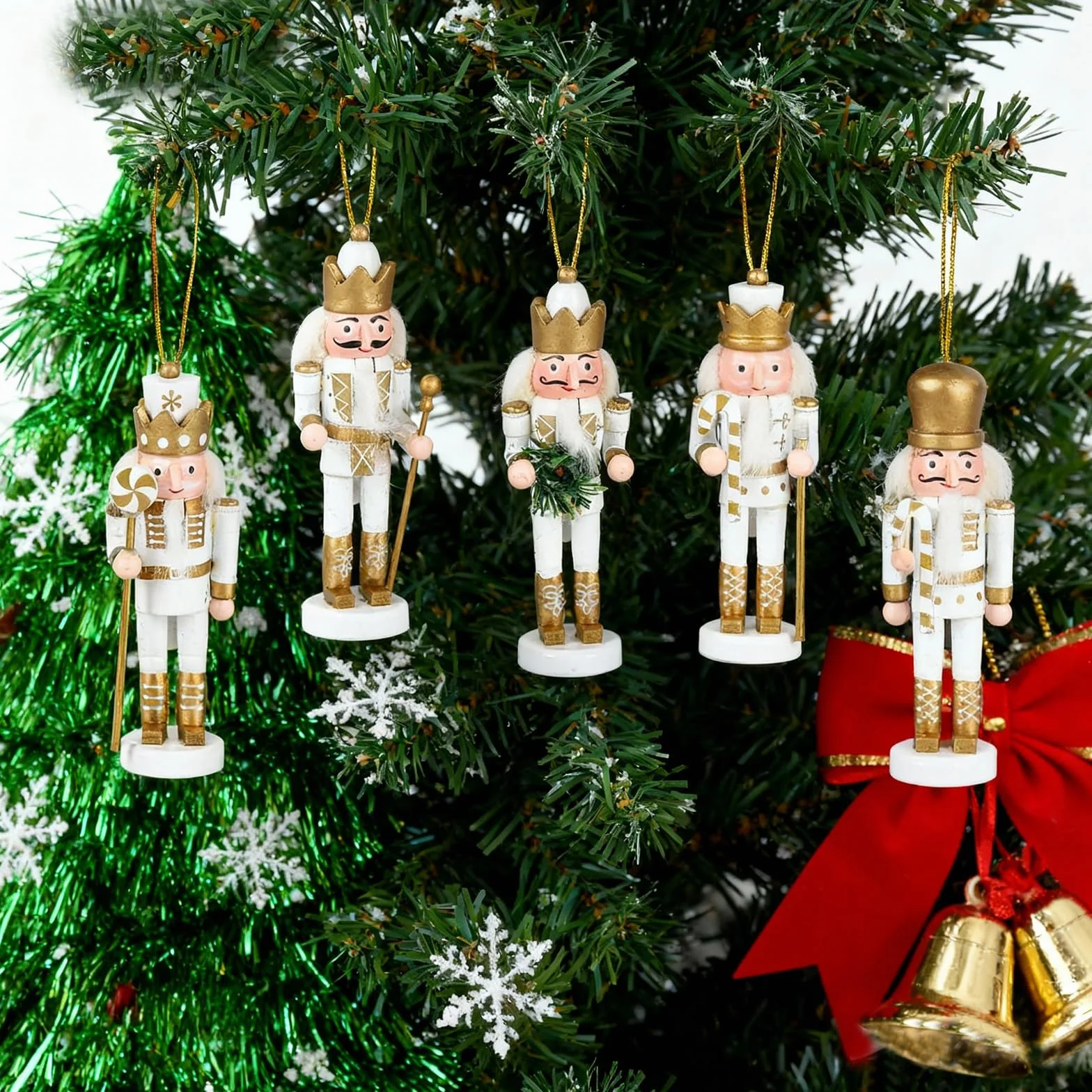 Mini Muñeco Títere Colgante Soldado Rompecabezas Navideño Madera Dorada 13 cm, Decoraciones Navideñas