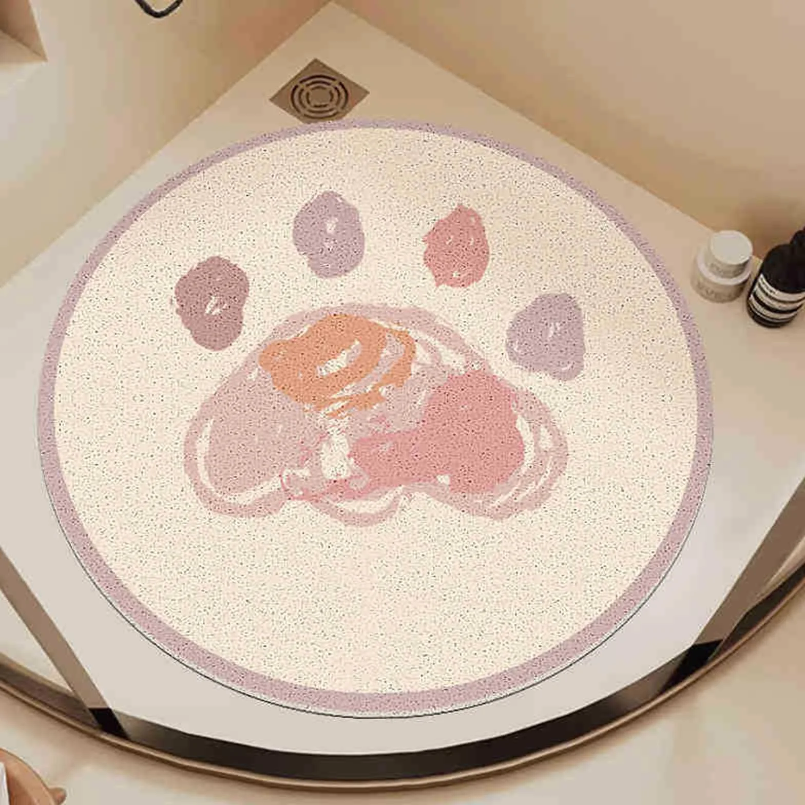 Alfombra de Bañera Antideslizante, Redonda Suave PVC Lufa Alfombras Ducha con Drenaje, Secado Rápido Almohadillas para Bañera, Baño, Cuarto de Lavado (Pata de Perro,100x100cm)