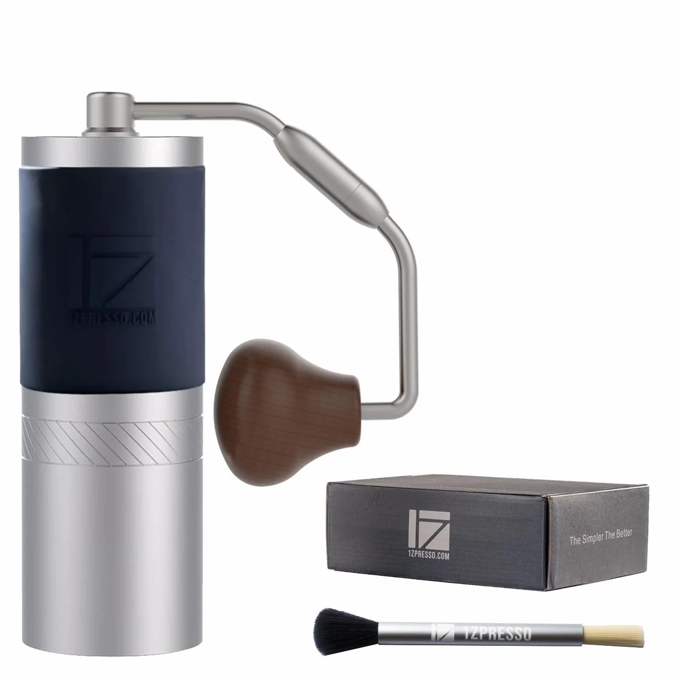 1Zpresso J - Molinillo de café manual plateado con montaje de rebaba cónica de acero inoxidable, ajuste interno numérico ajustable para verter sobre prensa francesa cerveza fría.