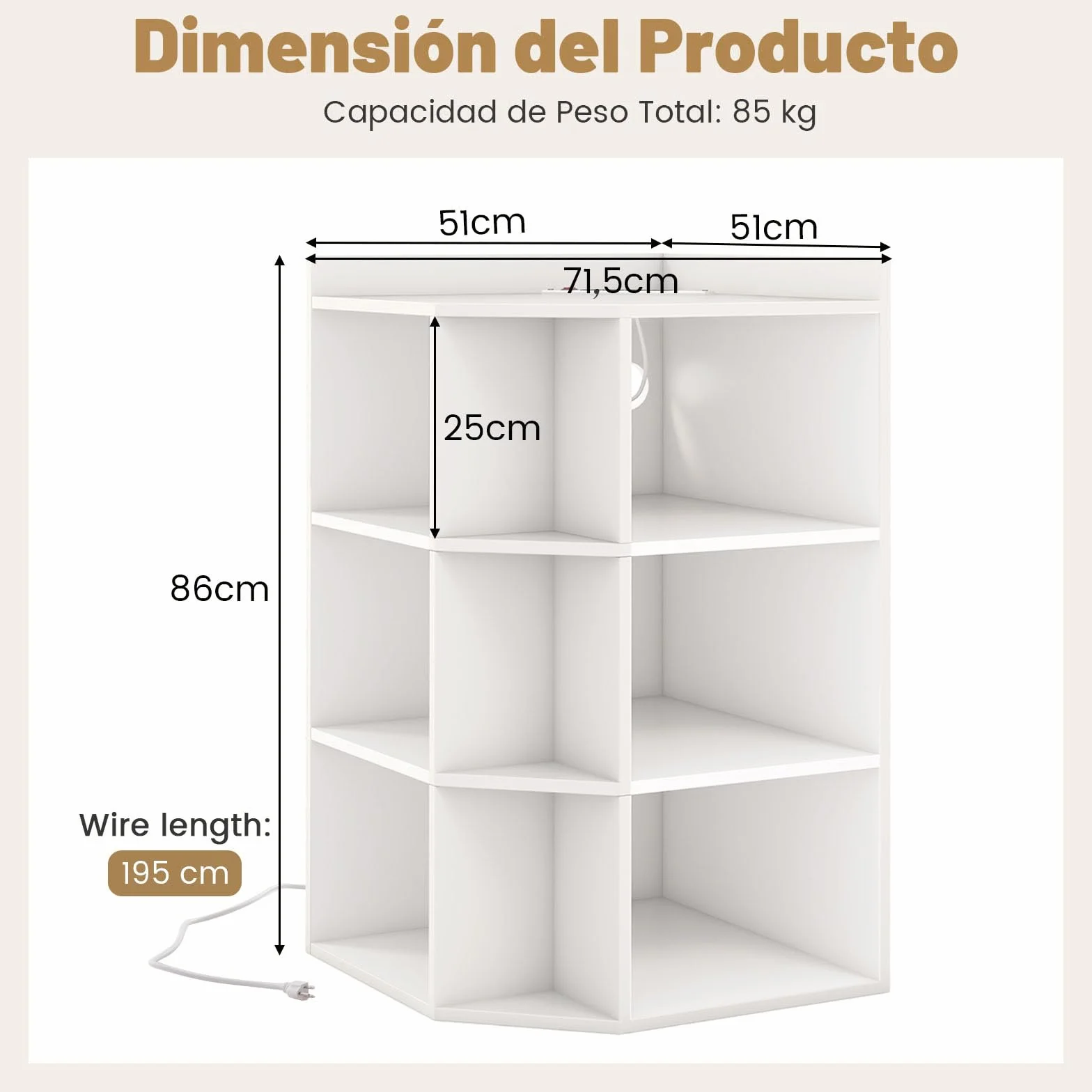 GIANTEX Librería Esquinero de 3 Niveles, Estantería de Almacenamiento con 9 Compartimentos Abiertos, 51 x 71,5 x 86 cm, con Puertos de Carga, Librería Triangular para Salón, Estudio (Blanco)