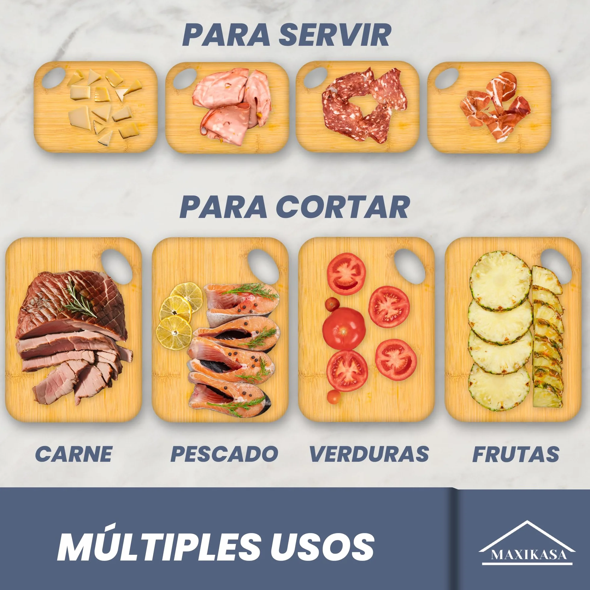 Tabla Cortar de Bambú Pack 2 uds 30x20cm Alta Resistencia