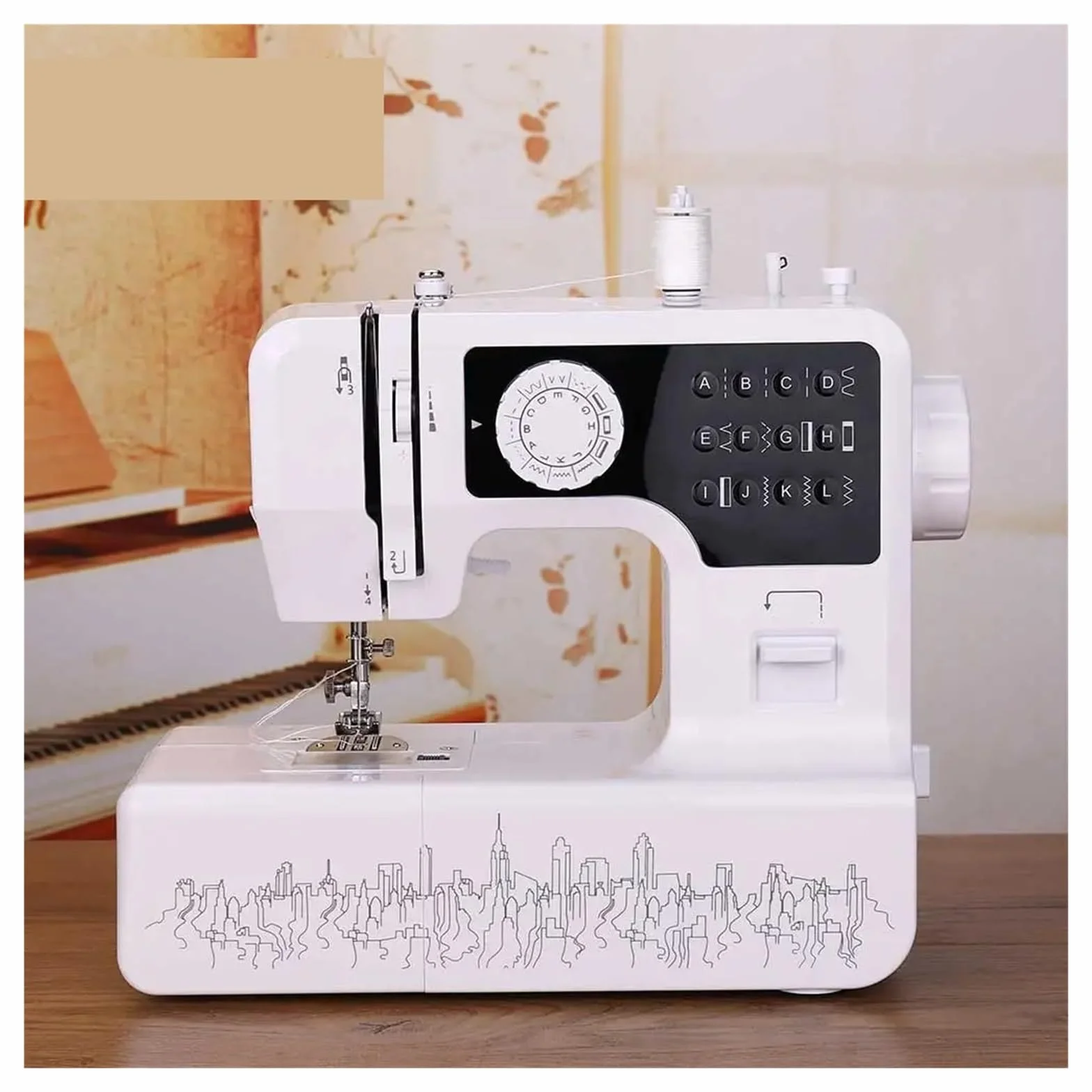 Máquina De Coser Con 12 Patrones Puntadas Incorporados, Miniluz Nocturna Portátil For El Hogar, Stent Metal Inverso Potente Silenciosa Y Estable(Sewing machine B)