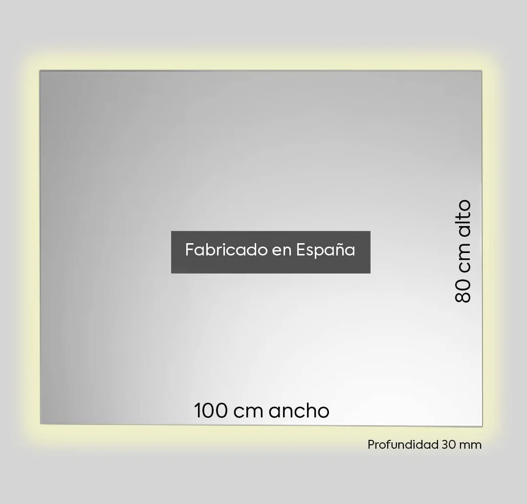 Espejo Baño con Luz Cálida 80x100 cm Estel | Espejo Baño Led Retroiluminado con Antivaho | Vidrio Resistente 4 mm, Plata Ecológica sin Cobre | Montaje Horizontal o Vertical | Diseño Moderno