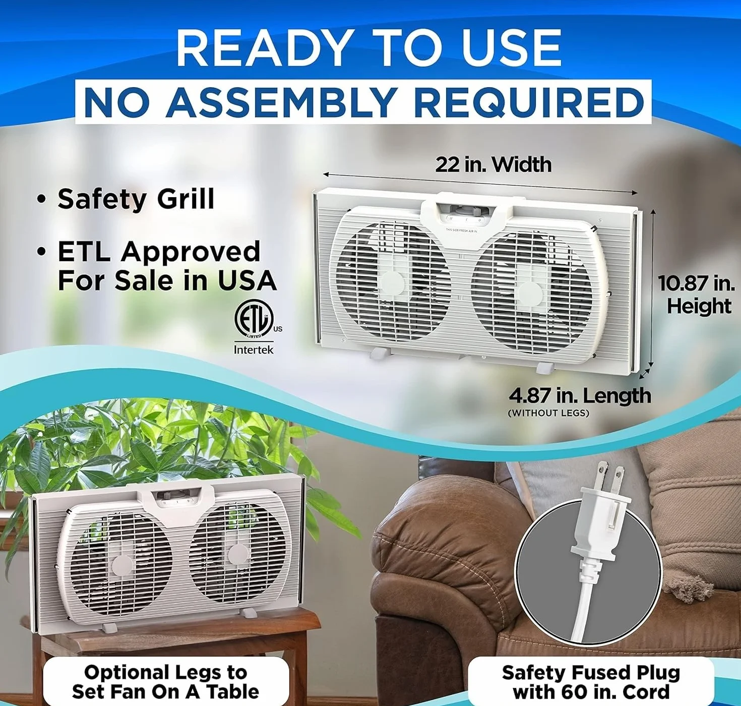 EZ-CHILL Ventilador de ventana doble de 22,9 cm con control de flujo de aire reversible manualmente, expansores de bloqueo automático, 2 velocidades, ventilador doble, escape, flujo de aire de 3 m/s