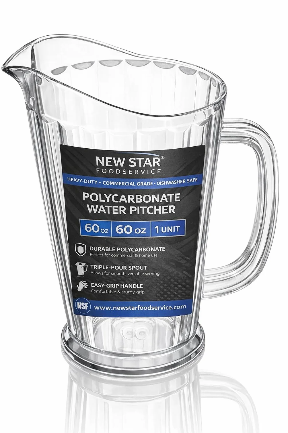 Nueva estrella 46144 policarbonato plástico forma cónica estilo restaurante agua Pitcher, 60-Ounce, claro