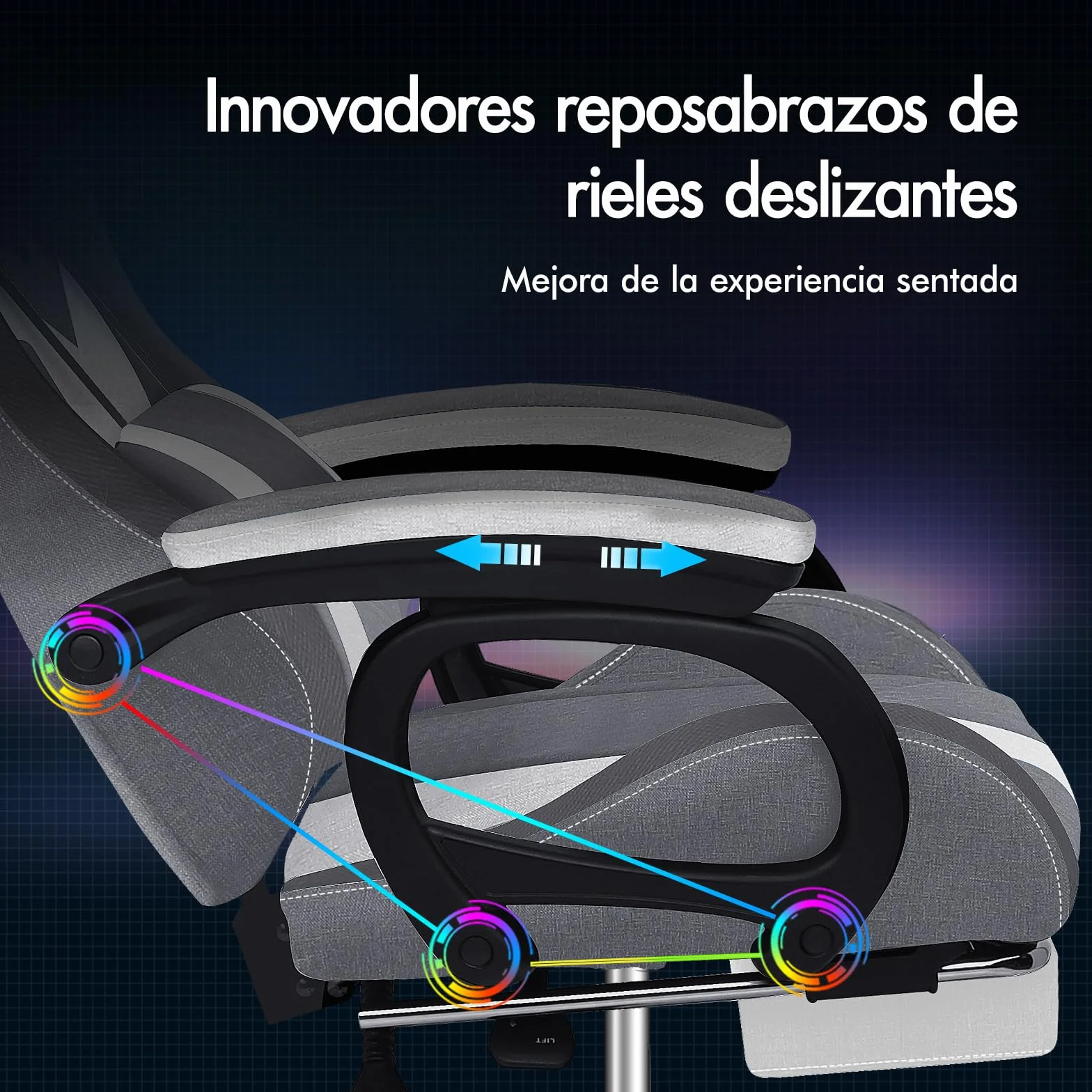 ALFORDSON Silla Gaming con Masaje y LED, Silla Gamer Ergonómica con Cojín Lumbar y Cervical, Reposapiés Telescópico, Iluminación para Ordenador, Videojuego, Juegos, Oficina, Lino(Gris con Splicing)