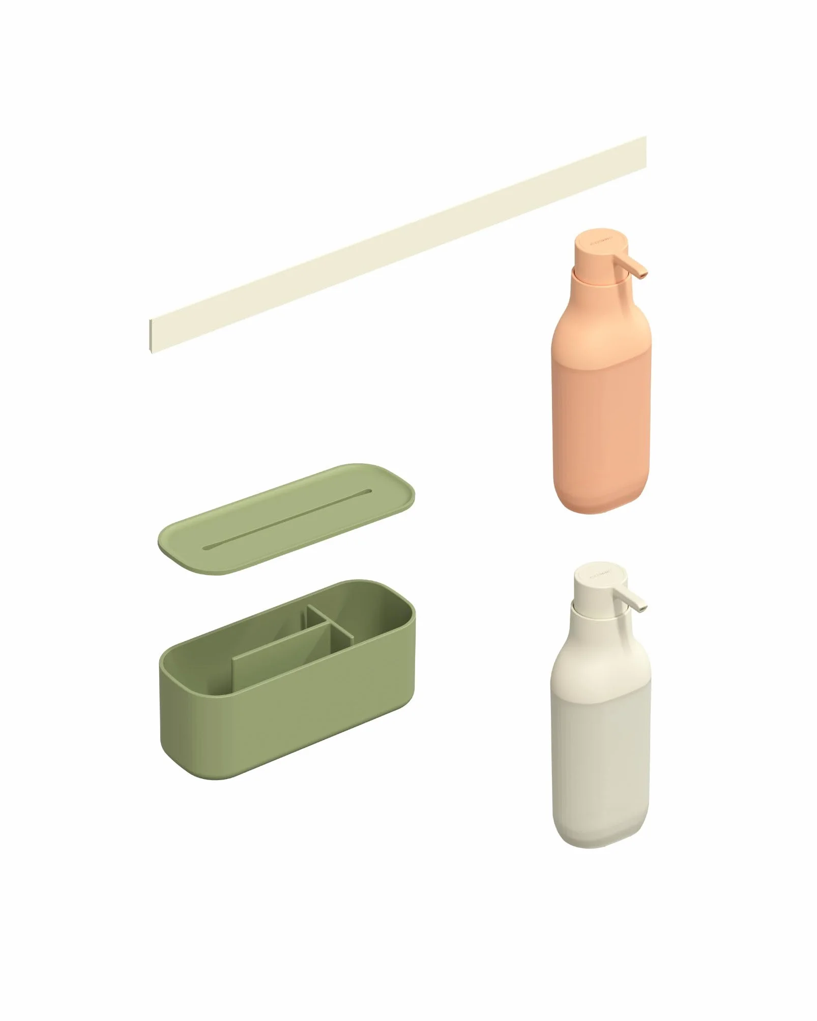 COSMIC Set Modular para Ducha ALIFE. Pack de Accesorios que Contiene 1 Guía de Pared de 40 CM de Color Blanco Pearl 1 Caja Organizadora y 2 Dosificadores de Jabón de 300 Ml