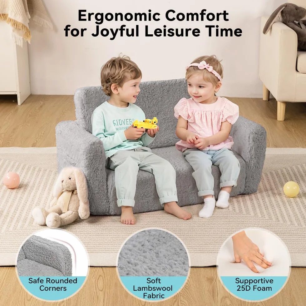 Sofá cama 2 en 1 para niños, silla extra ancha, bolsillos laterales y funda extraíble, sillones convertibles (gris)