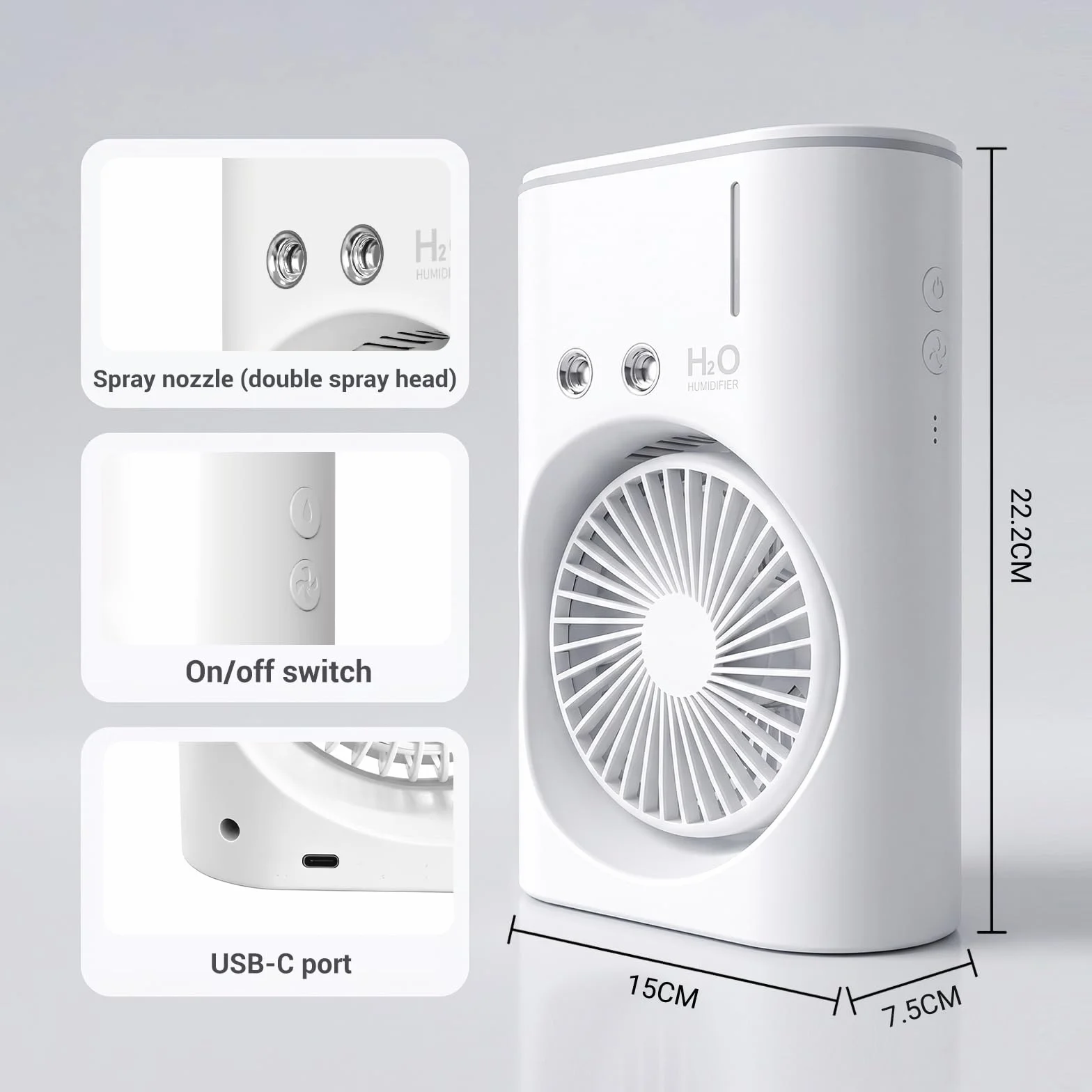 EXTRASTAR Ventilador de niebla portátil, ventilador de carga USB con tanque de agua, iluminación RGB, tanque de 280 ml, ideal para oficina, viajes y actividades de plei