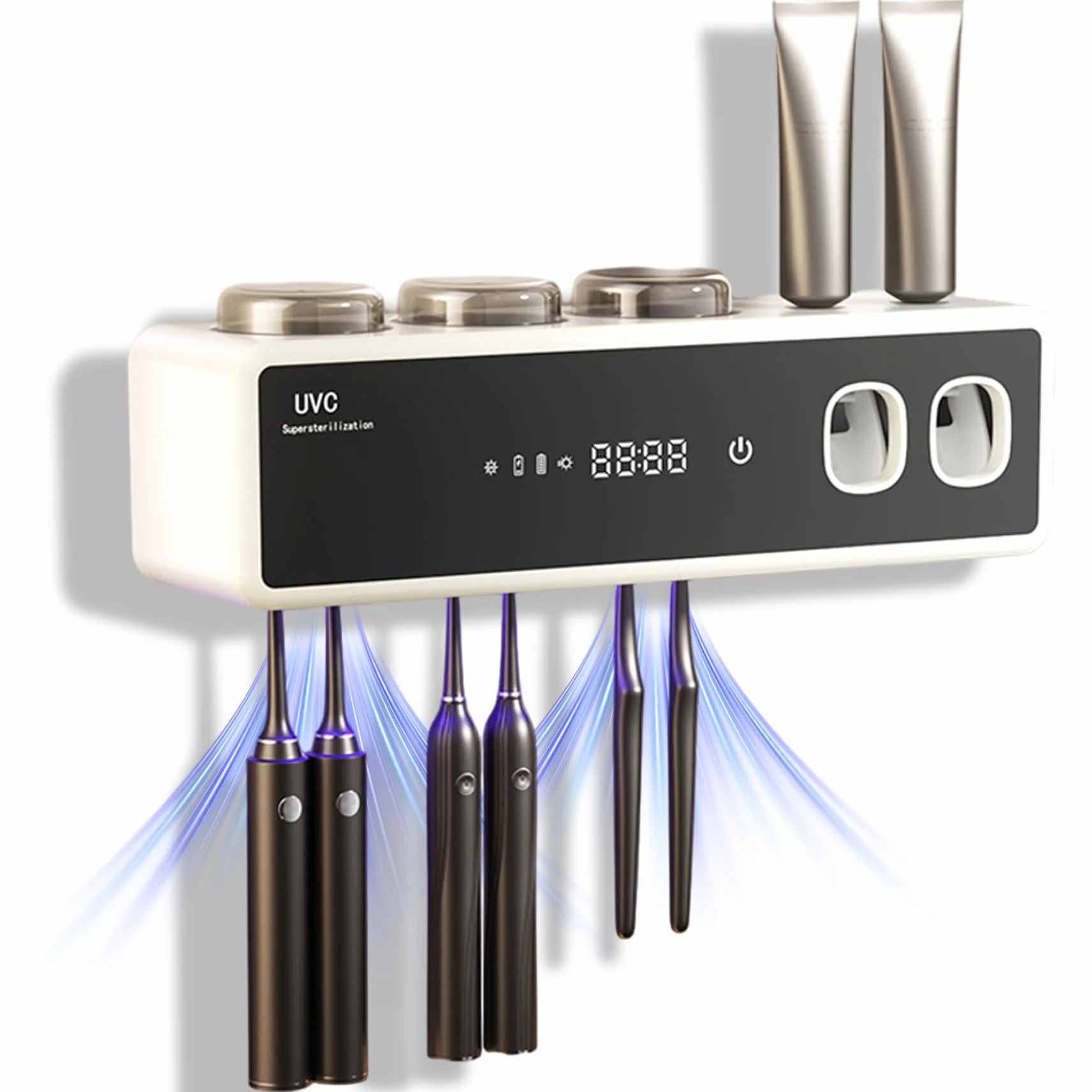 Soporte Inteligente para Cepillo de Dientes con UV - Organizador de Cepillo de Dientes Eléctrico de Pared con Dispensador Automático de Pasta de y Función de Secado, Blanco
