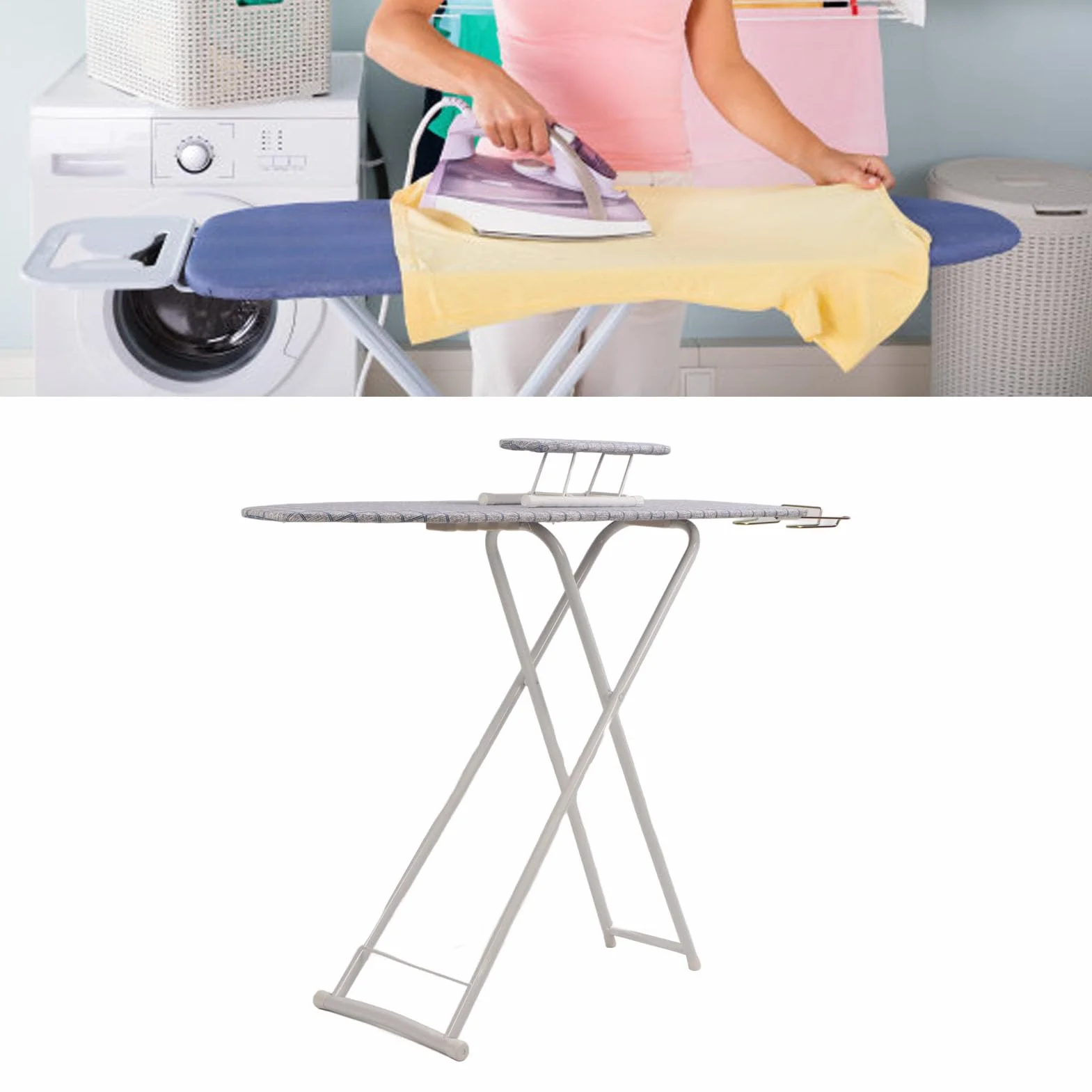 Tabla de Planchar Plegable de 42 Pulgadas, Plancha Compacta y Portátil con Soporte para Plancha, Diseño Estable para Camisas, Pantalones y Telas, Solución de Ahorro de Espacio para