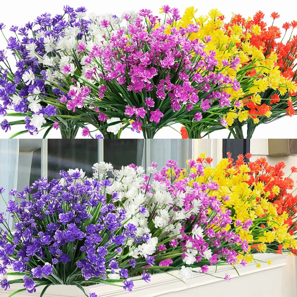 20 Paquetes de Flores Artificiales para Exteriores, Resistentes a los Rayos UV, no se decoloran, Plantas de plástico de boj Falsas, arbustos Verdes para jardín, Porche, Ventana, decoración