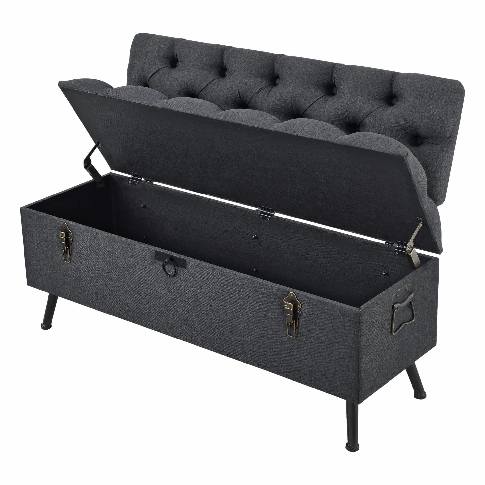 [en.casa] Banco Tapizado 110 x 48 x 75 cm Asiento Cómodo Banqueta Puf Acolchado Pasillo Salón Dormitorio Gris Oscuro